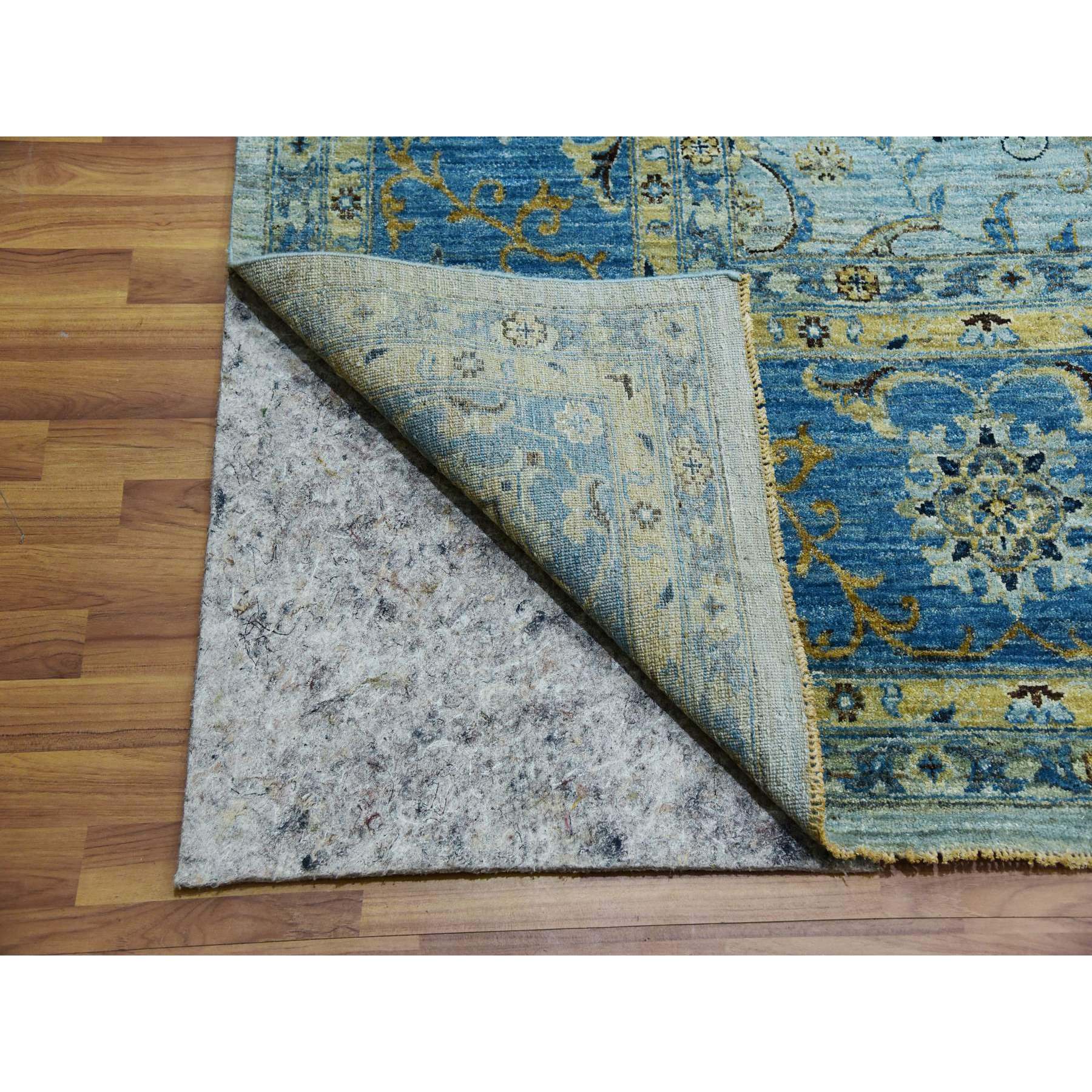 11'10"x15' Iceberg Blue, Vegetable Dyes, Agra, Hand Knotted Soft Wool, Oversized Shah Abbas Flower Design, Oriental Rug HR76056 - Image 4