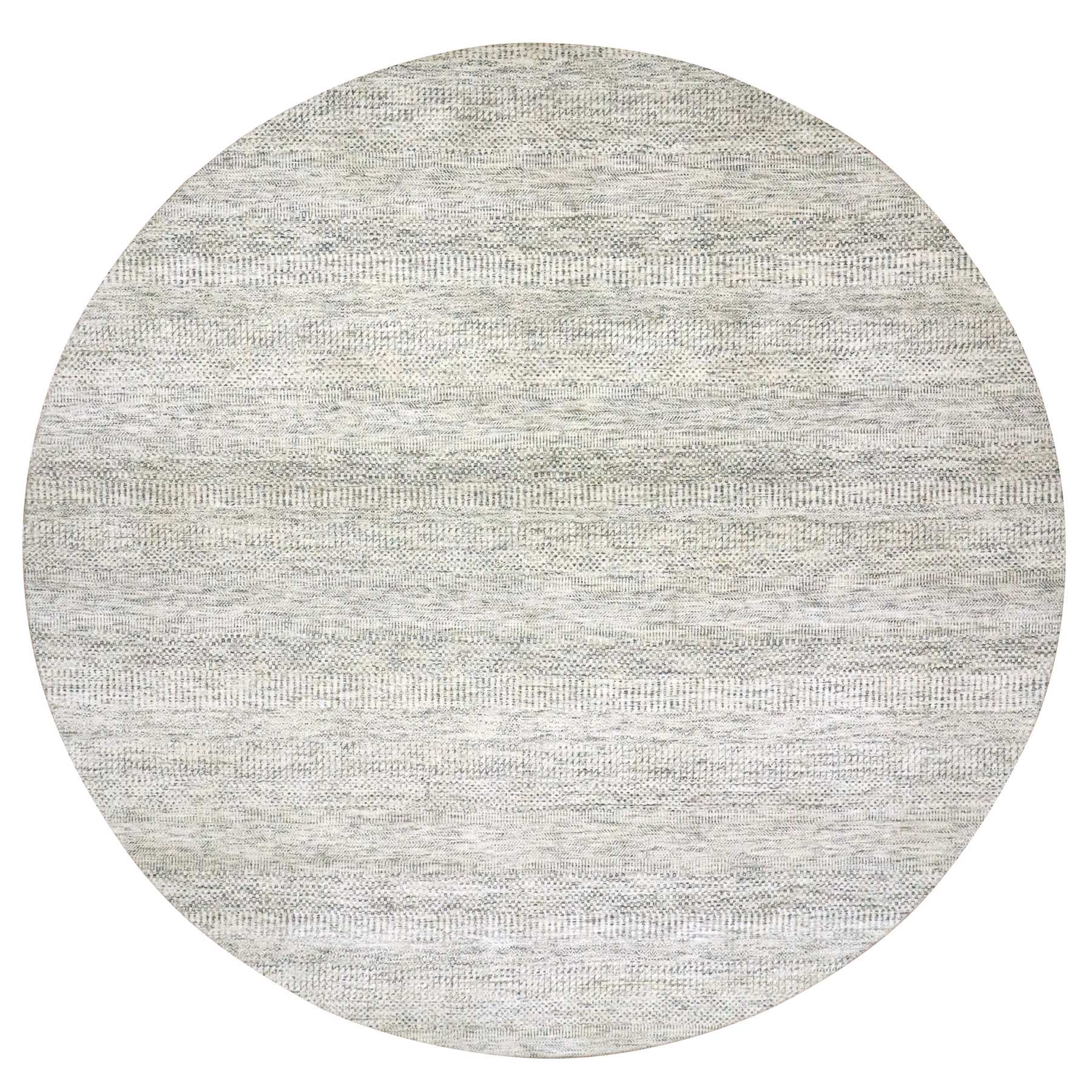 14'x14' Pristine White, Extra Soft Wool, Hand Knotted Modern Grass Design, Tone on Tone, Organic Sustainable Textile, Round Oriental Rug HR79972