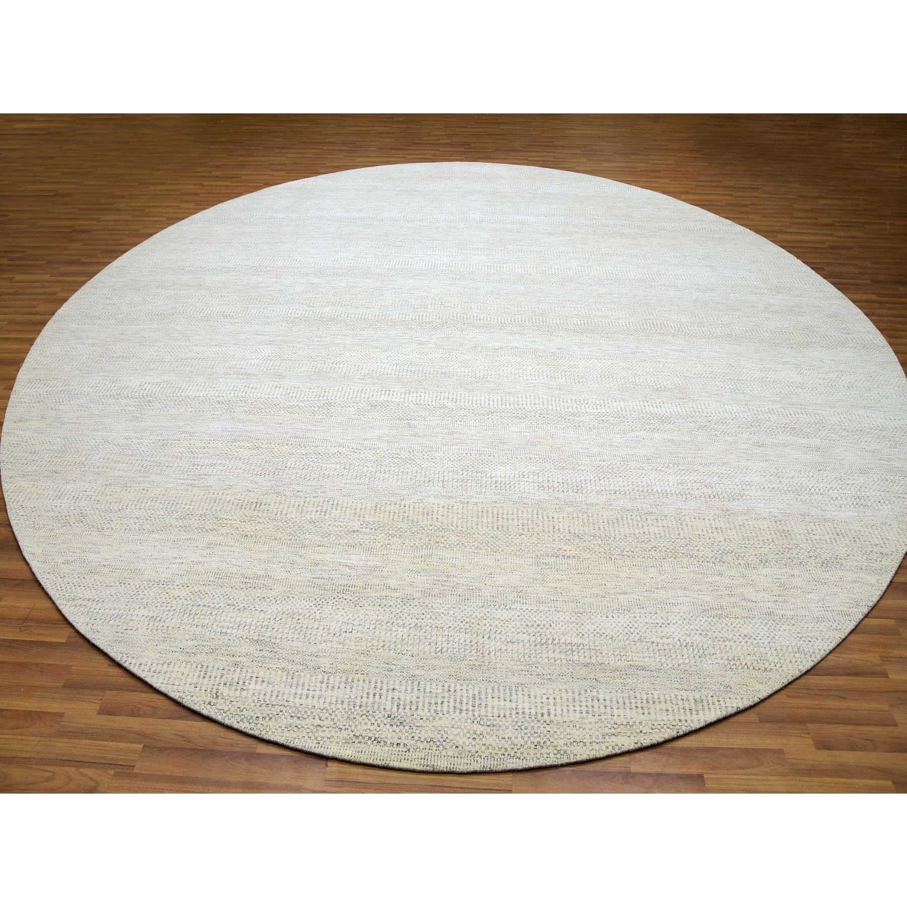 14'x14' Pristine White, Extra Soft Wool, Hand Knotted Modern Grass Design, Tone on Tone, Organic Sustainable Textile, Round Oriental Rug HR79972 - Image 2