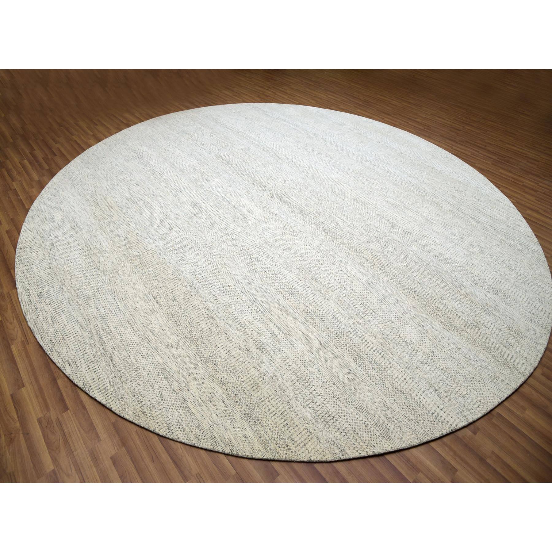 14'x14' Pristine White, Extra Soft Wool, Hand Knotted Modern Grass Design, Tone on Tone, Organic Sustainable Textile, Round Oriental Rug HR79972 - Image 3