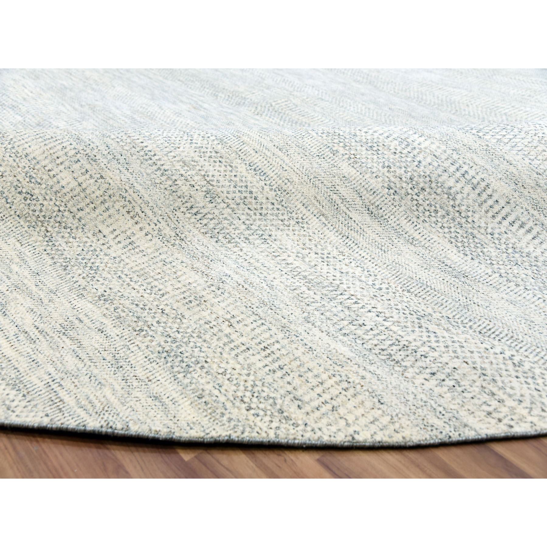14'x14' Pristine White, Extra Soft Wool, Hand Knotted Modern Grass Design, Tone on Tone, Organic Sustainable Textile, Round Oriental Rug HR79972 - Image 6