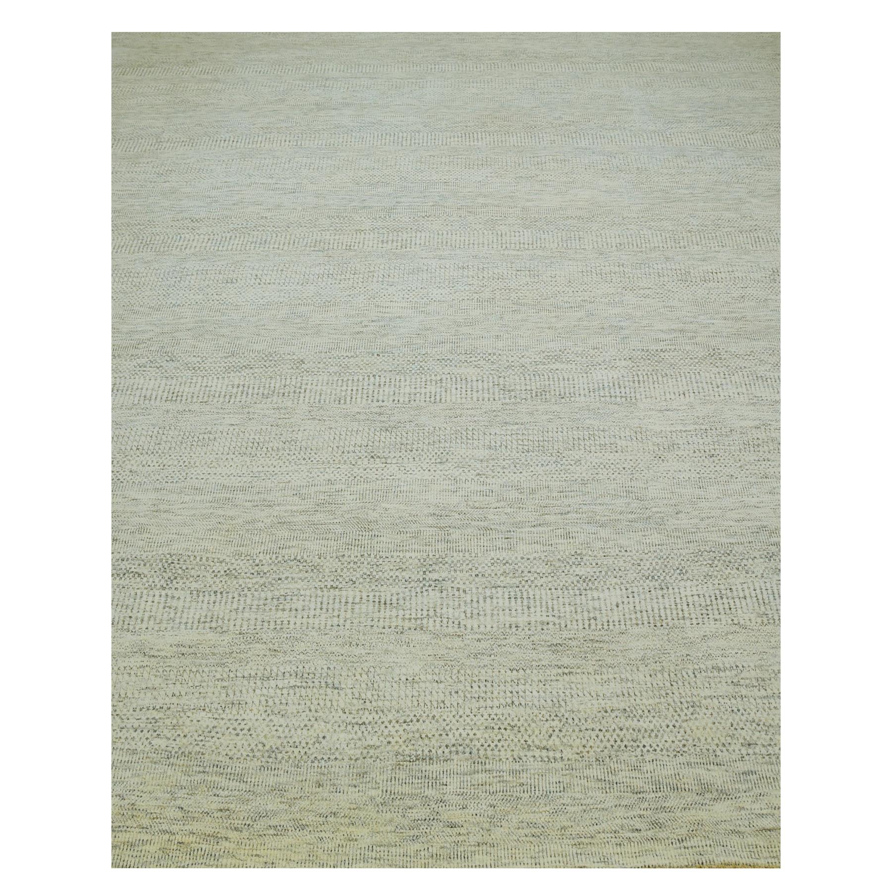 12'x15' Dove White, Hand Knotted 100% Wool, Tone on Tone, Modern Grass Design, Organic Sustainable Textile, Oversized Oriental Rug HR79973