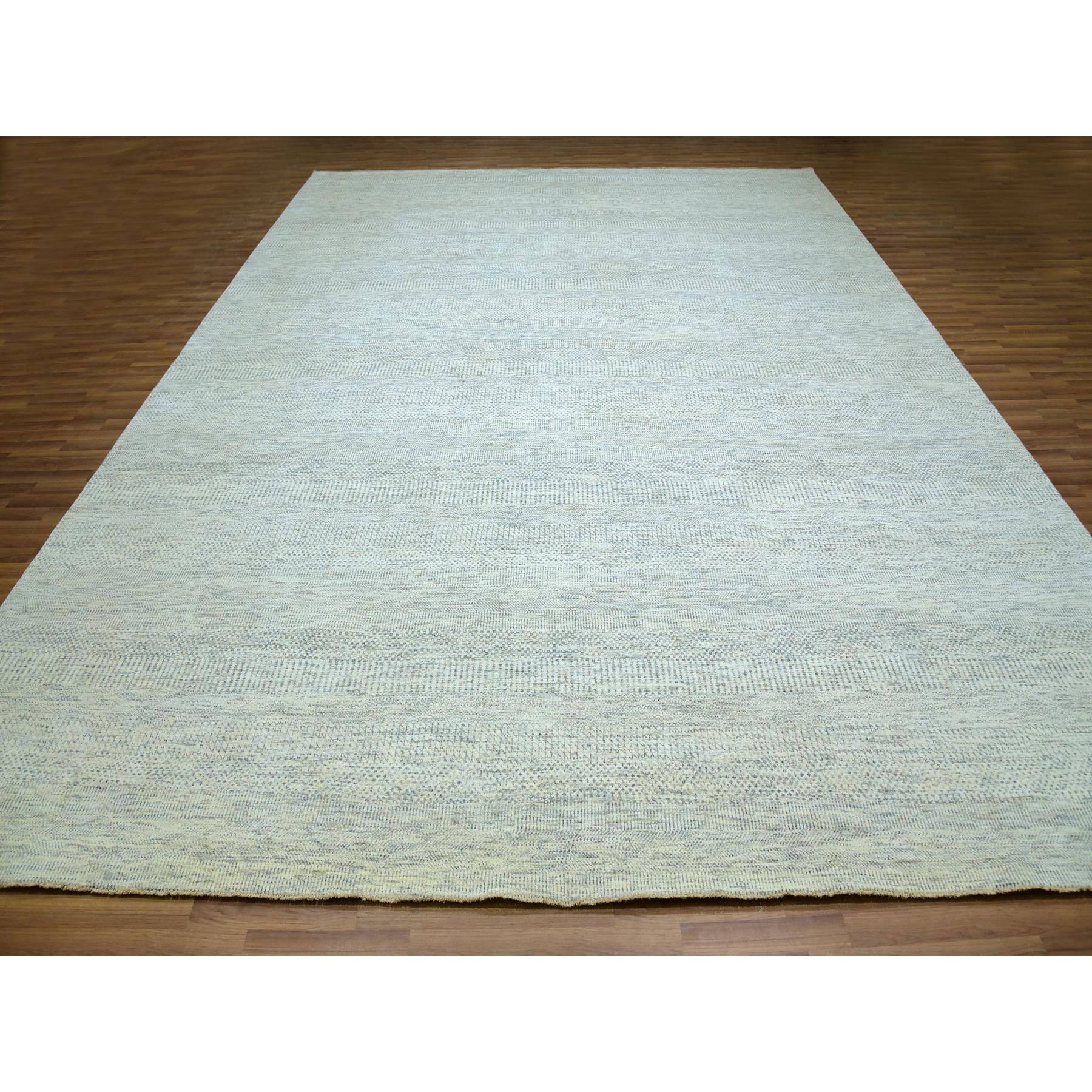 12'x15' Dove White, Hand Knotted 100% Wool, Tone on Tone, Modern Grass Design, Organic Sustainable Textile, Oversized Oriental Rug HR79973 - Image 3