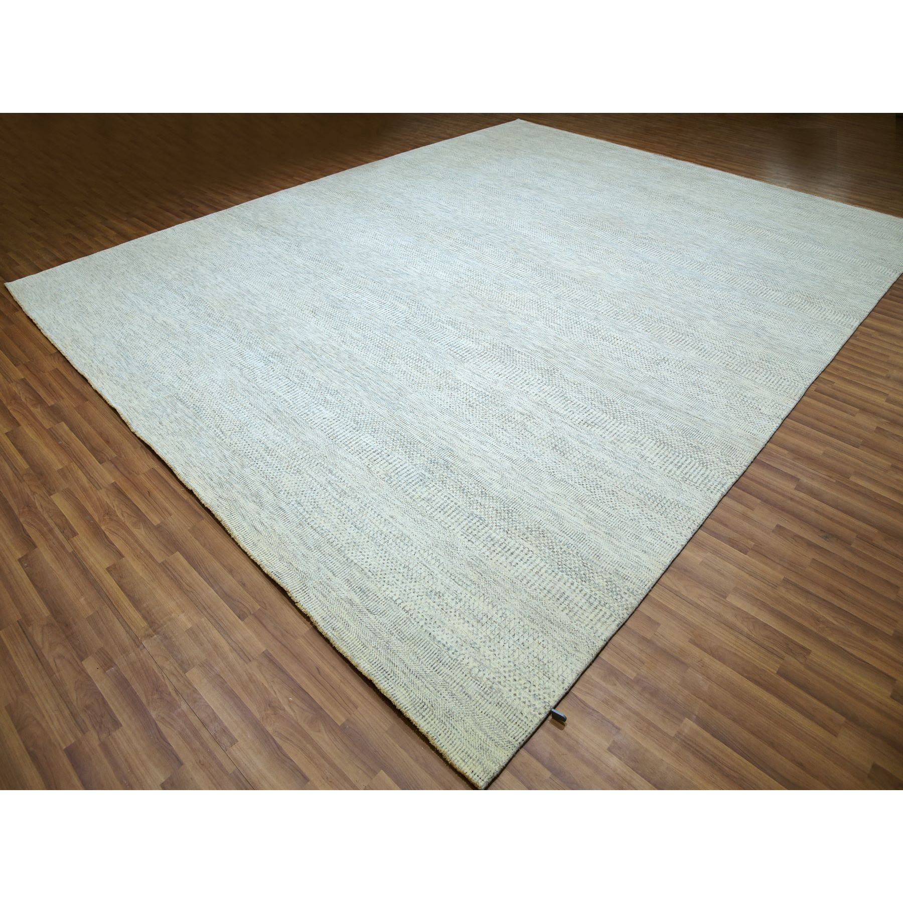 12'x15' Dove White, Hand Knotted 100% Wool, Tone on Tone, Modern Grass Design, Organic Sustainable Textile, Oversized Oriental Rug HR79973 - Image 4