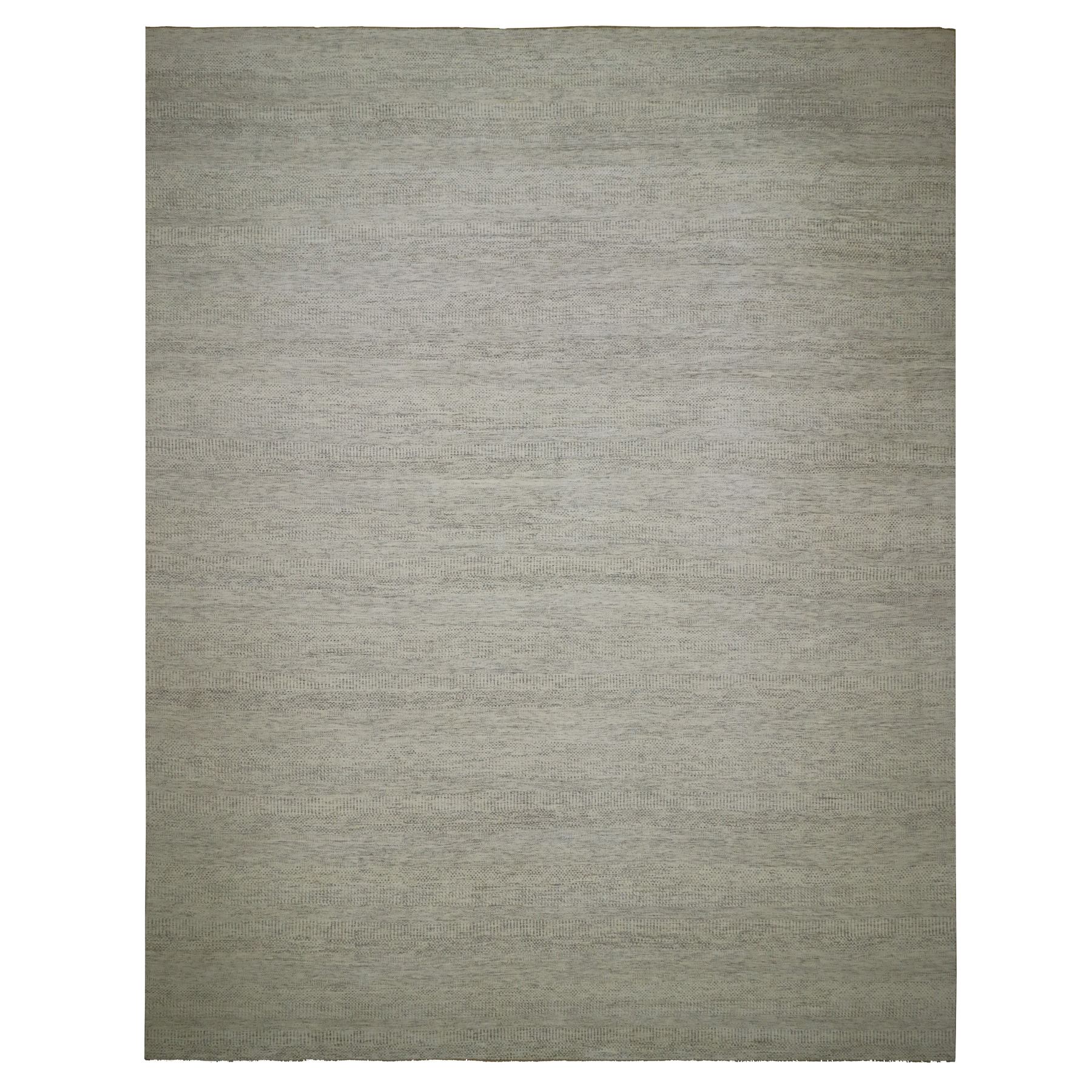 14'x18'1" Eider White, Hand Knotted Velvety Wool, Organic Sustainable Textile, Tone on Tone, Modern Grass Design, XL Oriental RugHR79980
