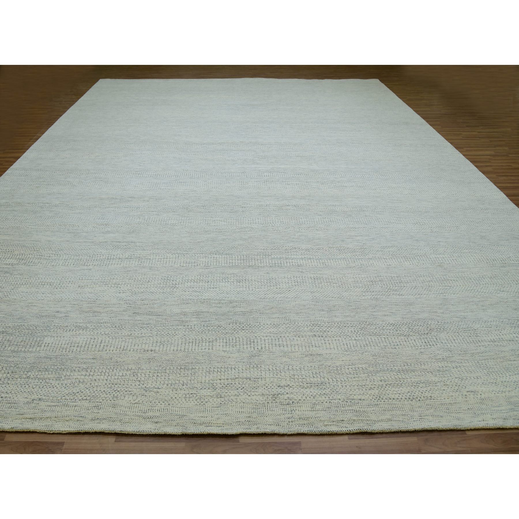 14'x18'1" Eider White, Hand Knotted Velvety Wool, Organic Sustainable Textile, Tone on Tone, Modern Grass Design, XL Oriental RugHR79980 - Image 2