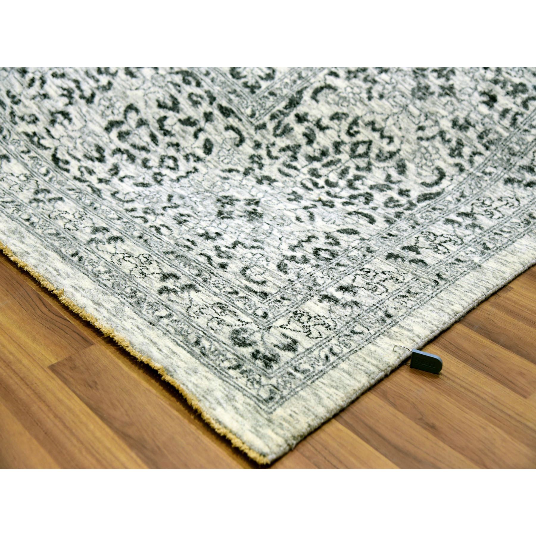 12'1"x15'4" Heron White, Mamluk Dynasty Design, Hand Knotted Undyed 100% Wool, Tone on Tone, Oversized Oriental Rug HR79983 - Image 7