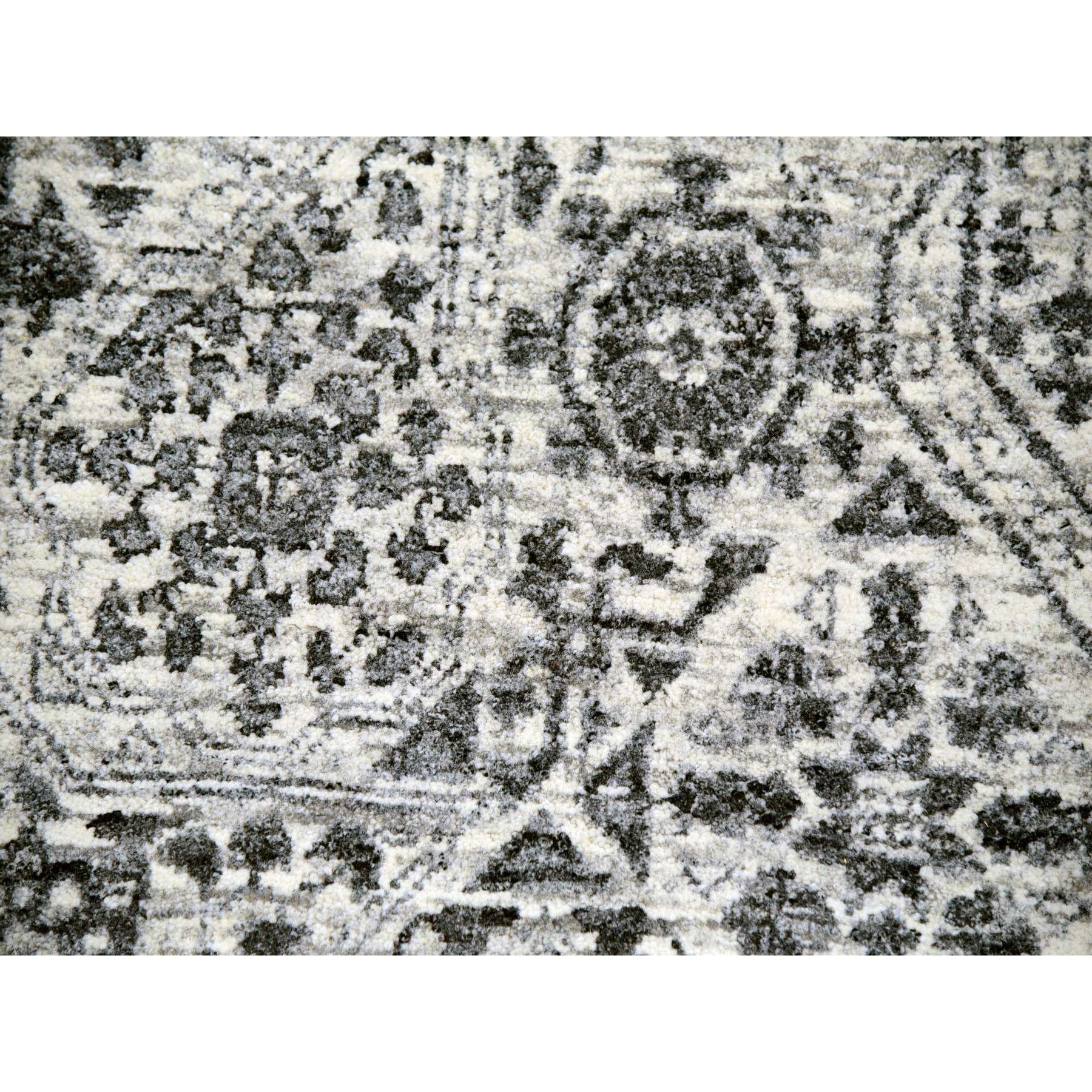 12'1"x15'4" Heron White, Mamluk Dynasty Design, Hand Knotted Undyed 100% Wool, Tone on Tone, Oversized Oriental Rug HR79983 - Image 8
