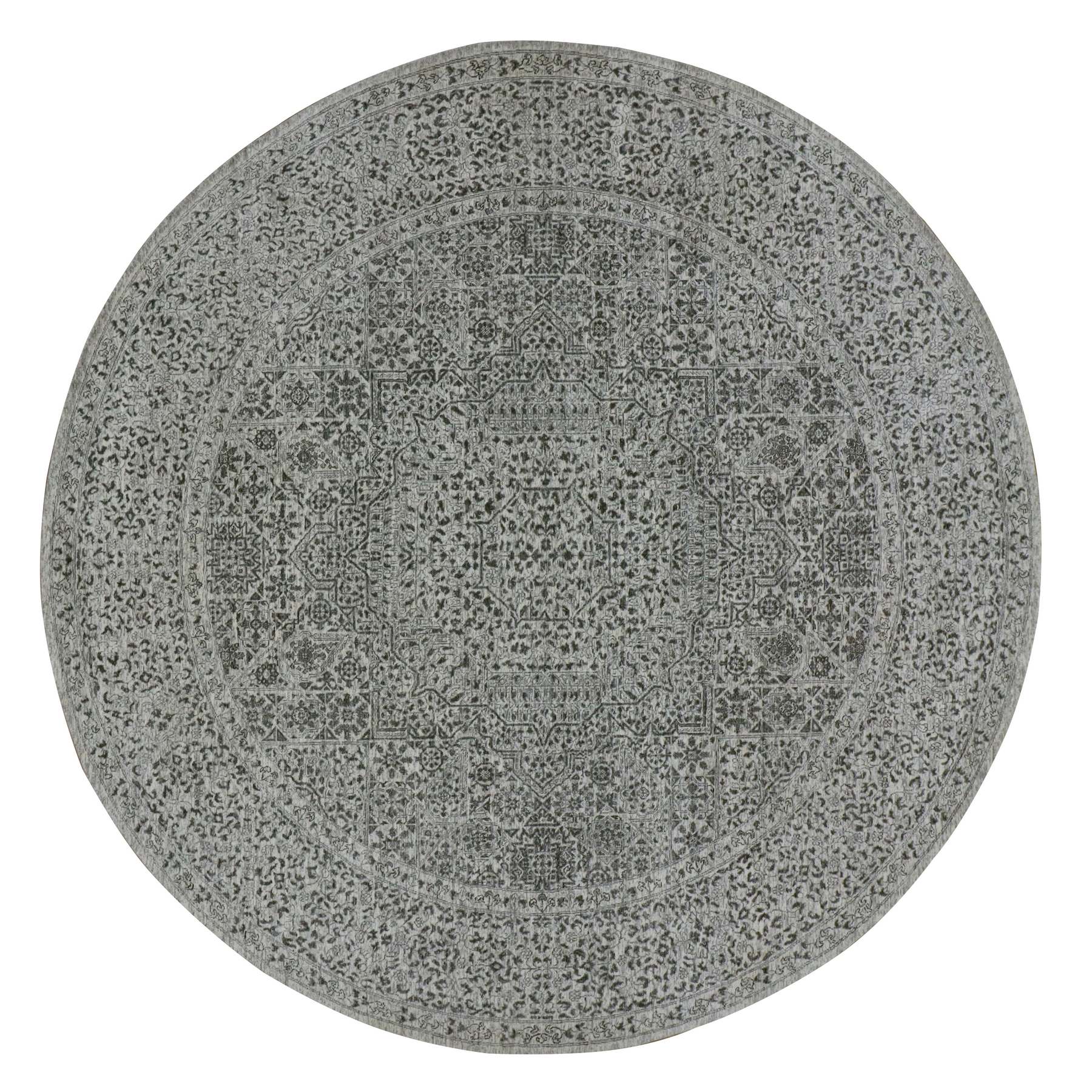 10'x10' Oxford White, Hand Knotted Tone on Tone, Undyed Organic Wool, Mamluk Dynasty Design, Round Oriental Rug HR79986