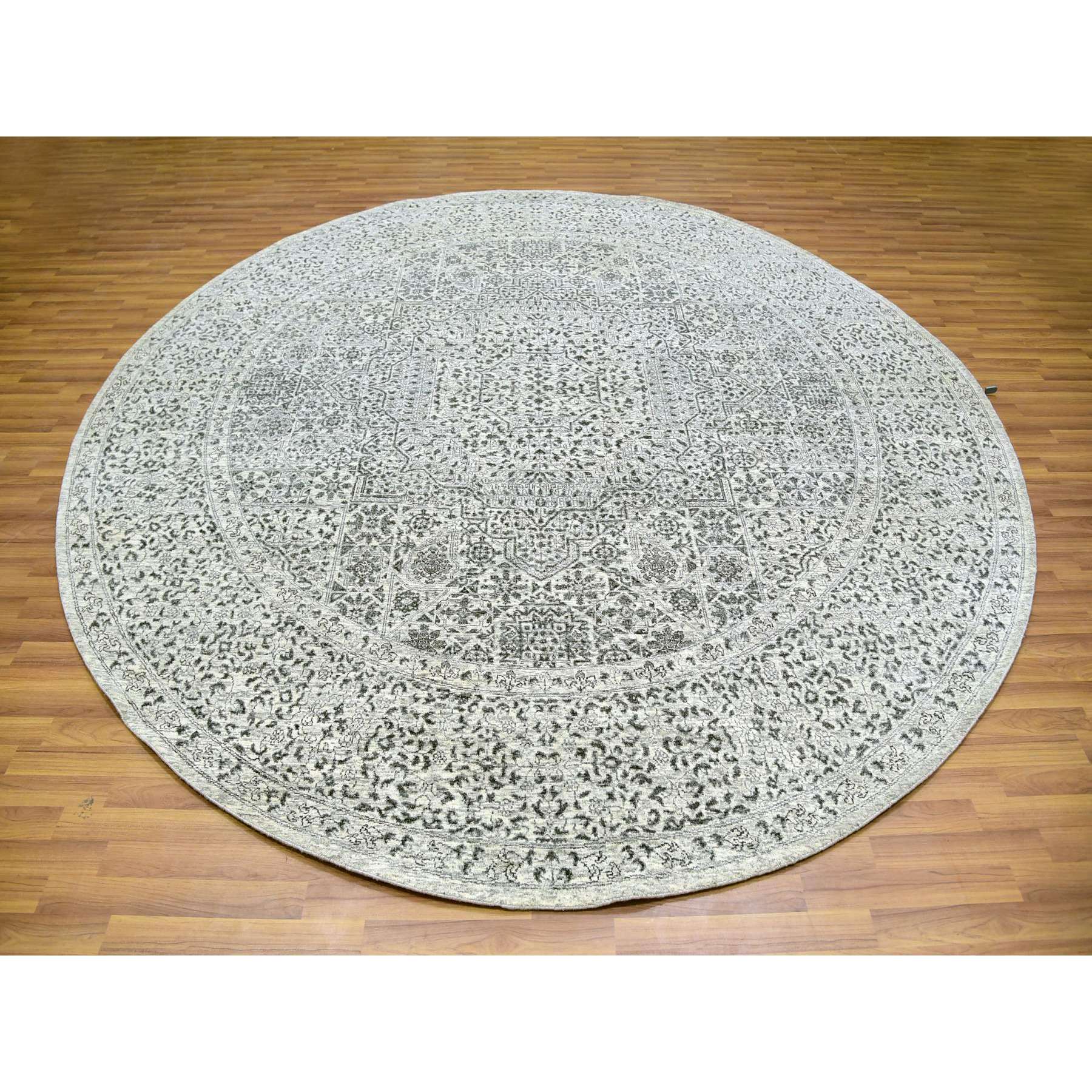 10'x10' Oxford White, Hand Knotted Tone on Tone, Undyed Organic Wool, Mamluk Dynasty Design, Round Oriental Rug HR79986 - Image 2