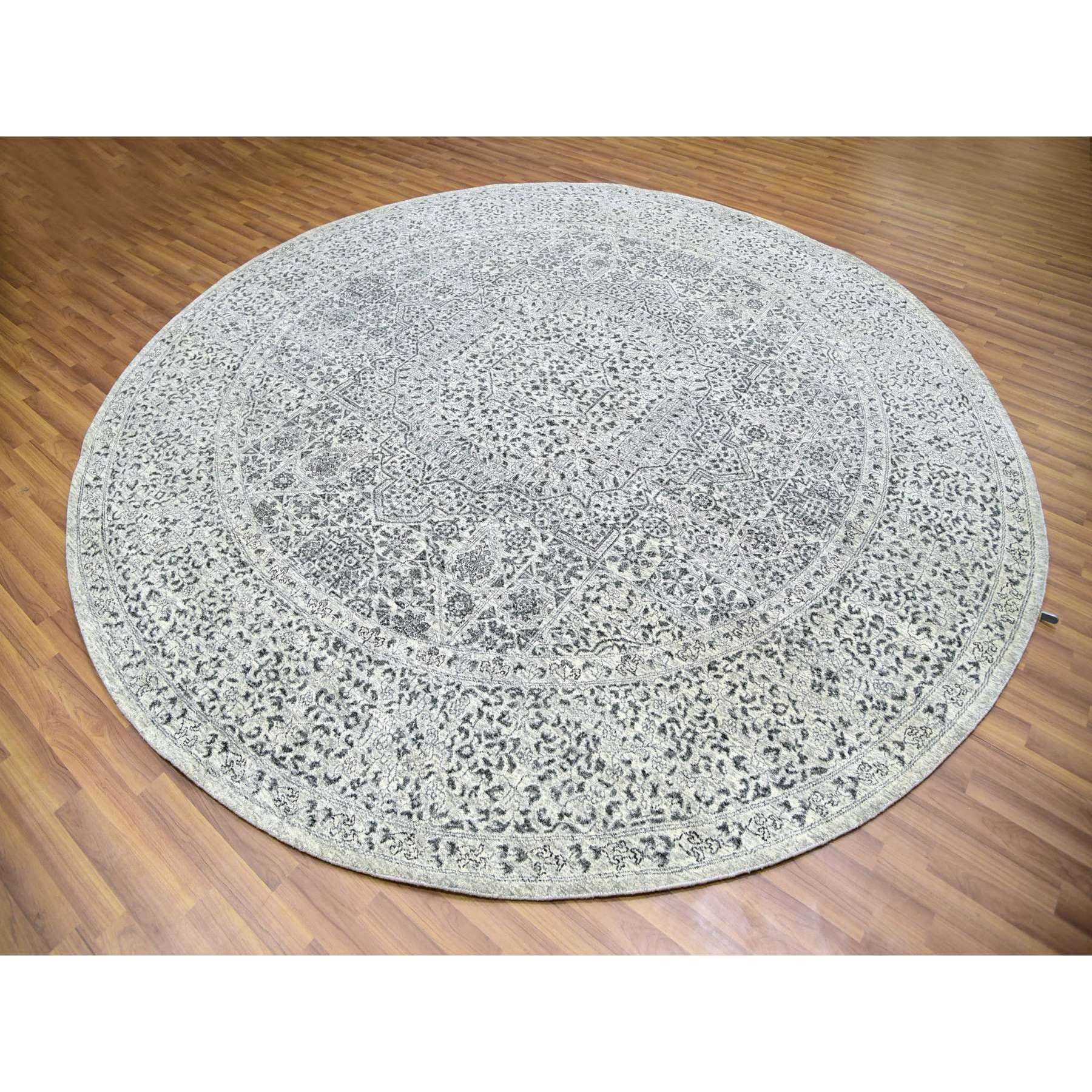 10'x10' Oxford White, Hand Knotted Tone on Tone, Undyed Organic Wool, Mamluk Dynasty Design, Round Oriental Rug HR79986 - Image 3