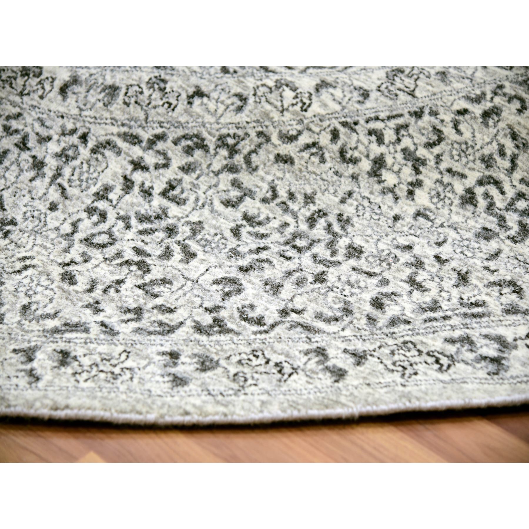10'x10' Oxford White, Hand Knotted Tone on Tone, Undyed Organic Wool, Mamluk Dynasty Design, Round Oriental Rug HR79986 - Image 6