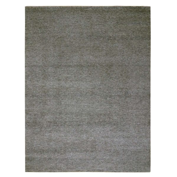9'2"x12' Chrysler Gray, Tone on Tone, Hand Knotted Bohemian Modern Grass Design, Extra Soft Wool, Undyed Oriental Rug HR79989