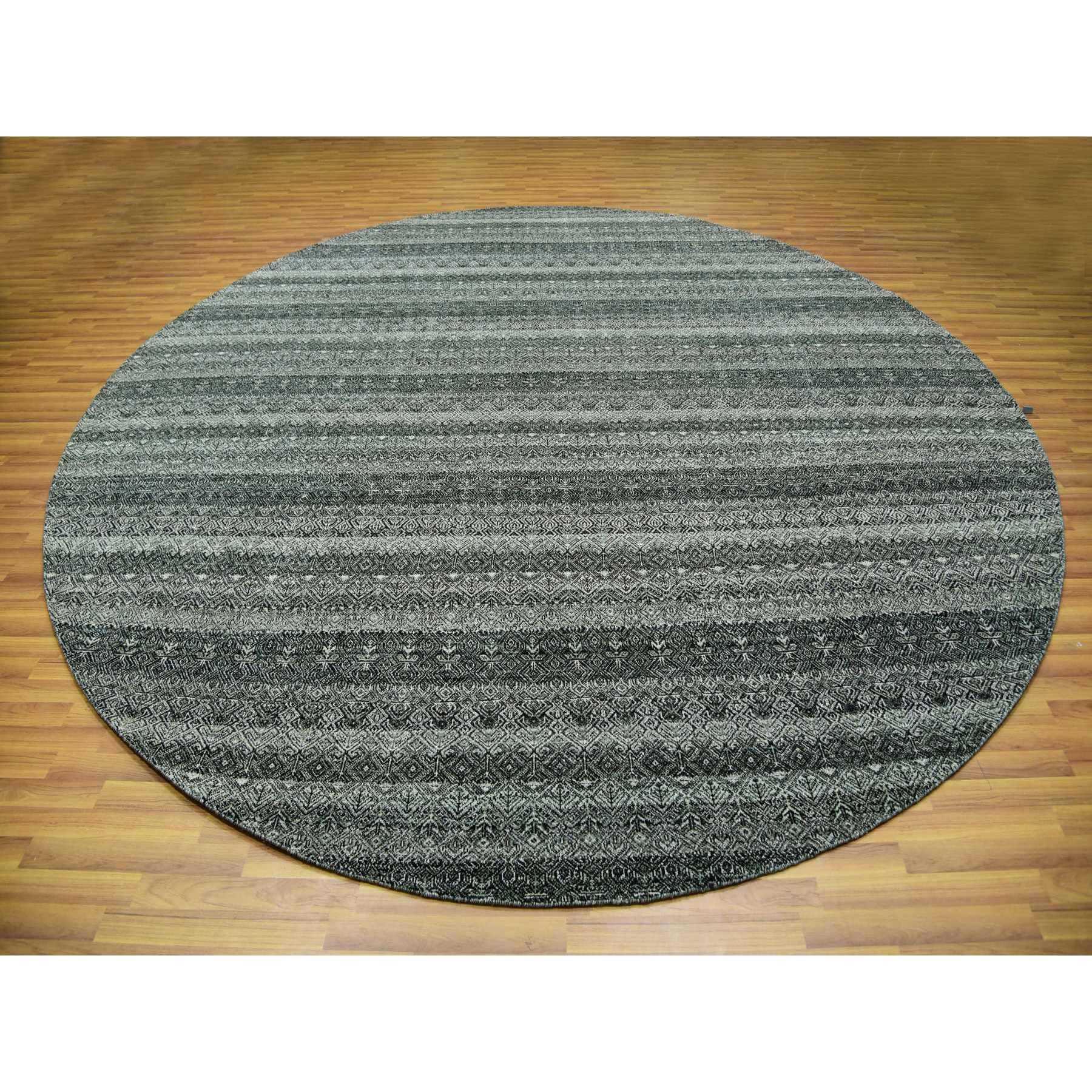 12'x12' Graphite Gray, All Plush Wool, Small Geometric Repetitive Motifs Round Kohinoor Herat Pattern, Hand Knotted, Oriental Rug HR79999 - Image 2