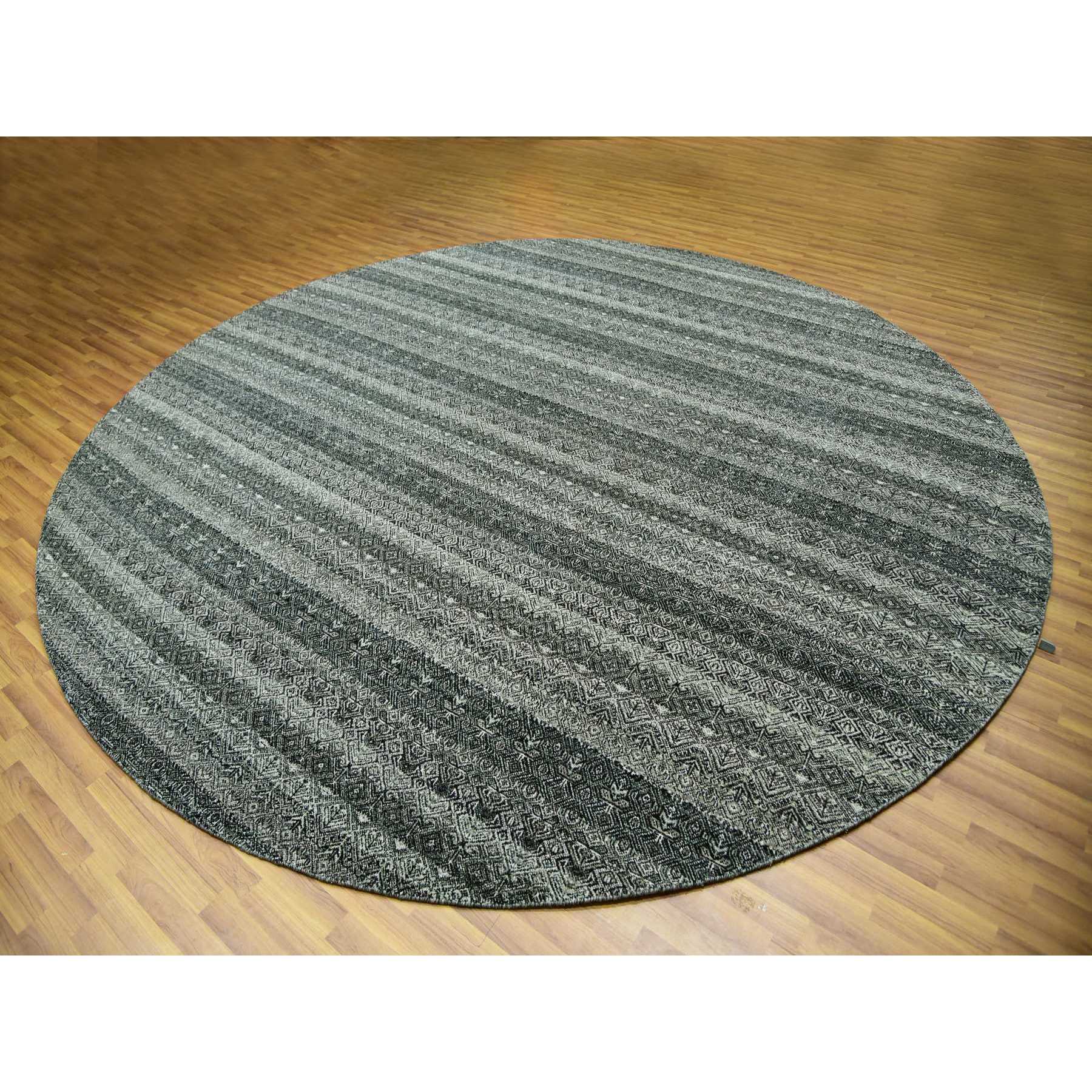 12'x12' Graphite Gray, All Plush Wool, Small Geometric Repetitive Motifs Round Kohinoor Herat Pattern, Hand Knotted, Oriental Rug HR79999 - Image 3