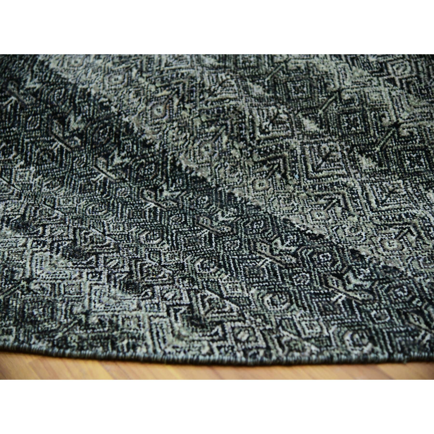 12'x12' Graphite Gray, All Plush Wool, Small Geometric Repetitive Motifs Round Kohinoor Herat Pattern, Hand Knotted, Oriental Rug HR79999 - Image 6