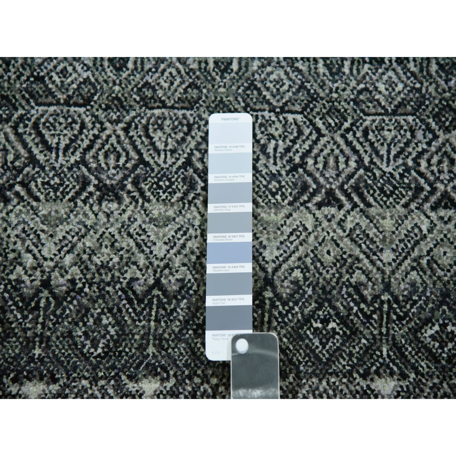 12'x12' Graphite Gray, All Plush Wool, Small Geometric Repetitive Motifs Round Kohinoor Herat Pattern, Hand Knotted, Oriental Rug HR79999 - Image 7