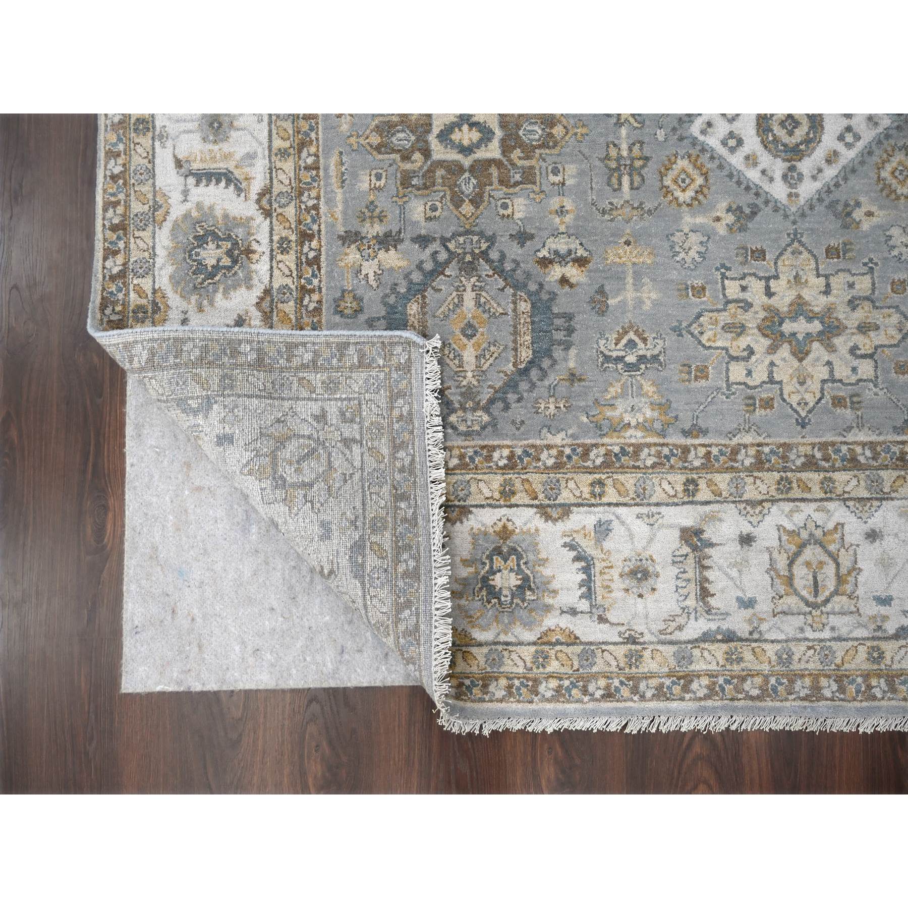 8'x8' Gray and Ivory, Karajeh Design with Geometric Medallion, Natural Wool, Square Oriental Rug HR84205 - Image 4