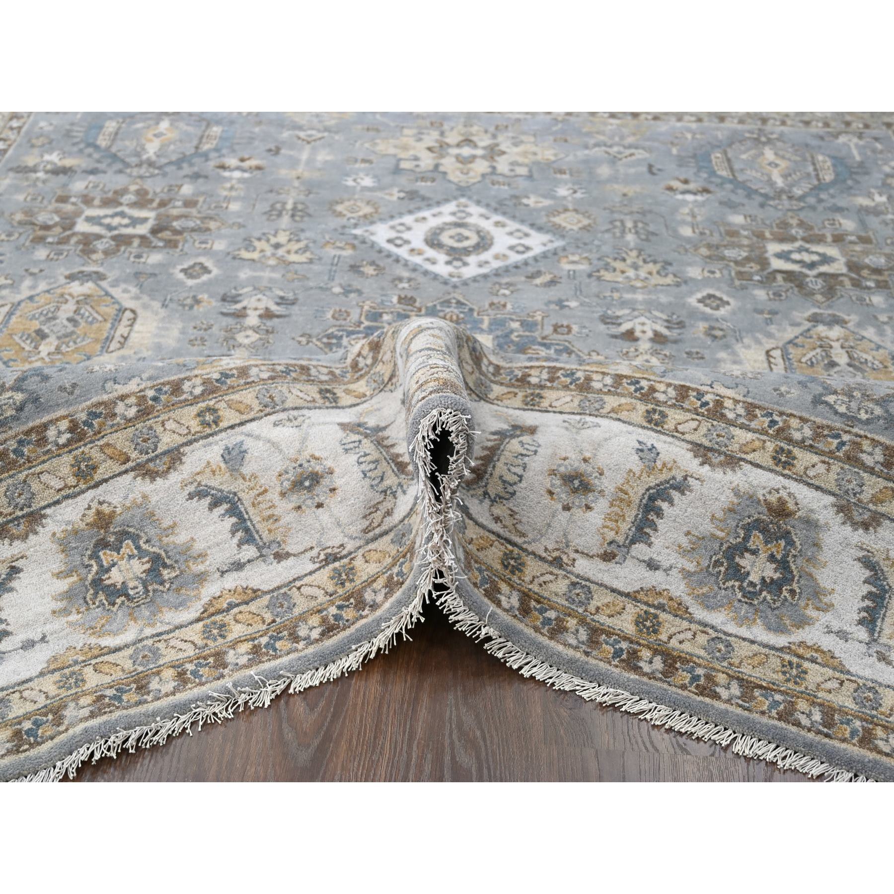 8'x8' Gray and Ivory, Karajeh Design with Geometric Medallion, Natural Wool, Square Oriental Rug HR84205 - Image 5