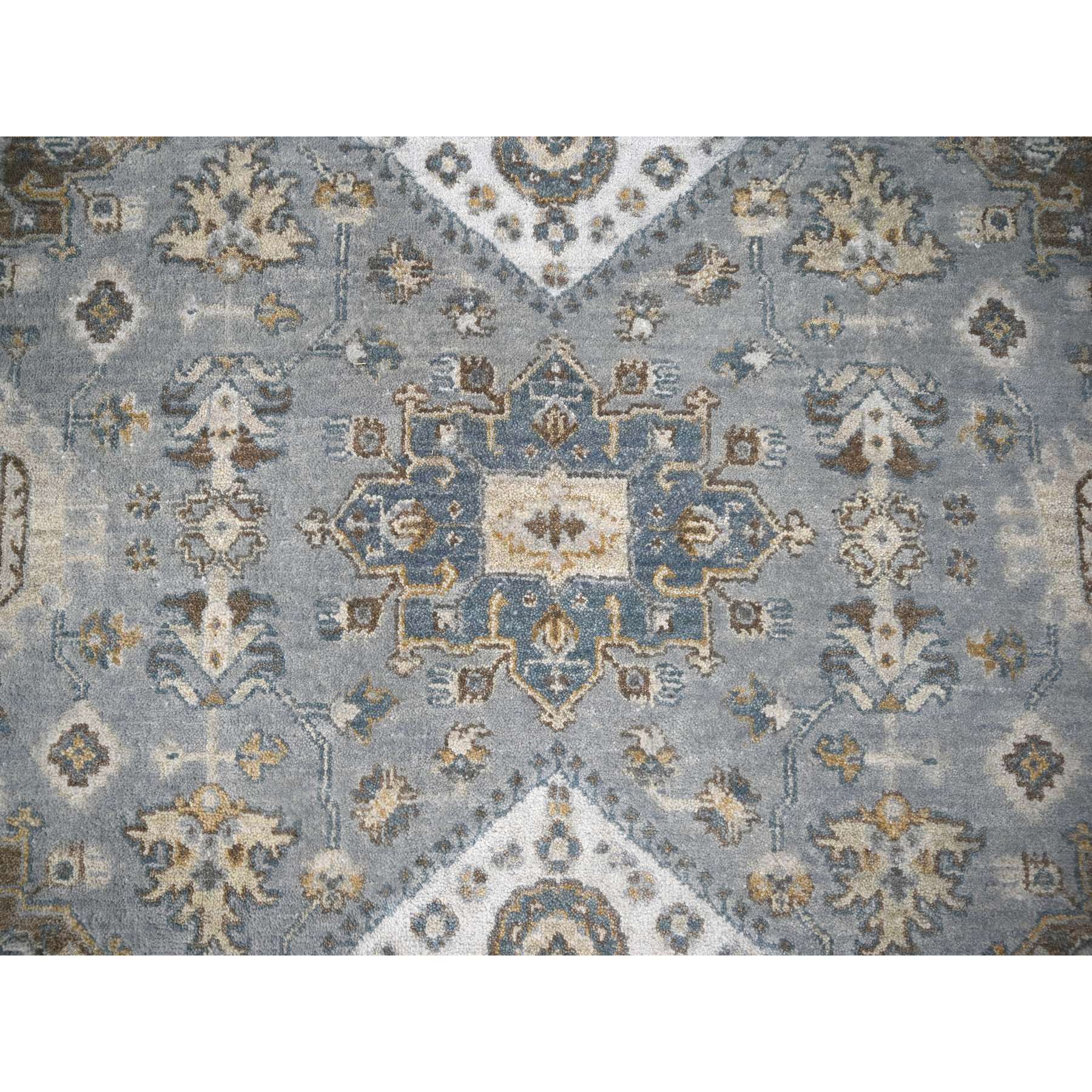 8'x8' Gray and Ivory, Karajeh Design with Geometric Medallion, Natural Wool, Square Oriental Rug HR84205 - Image 8