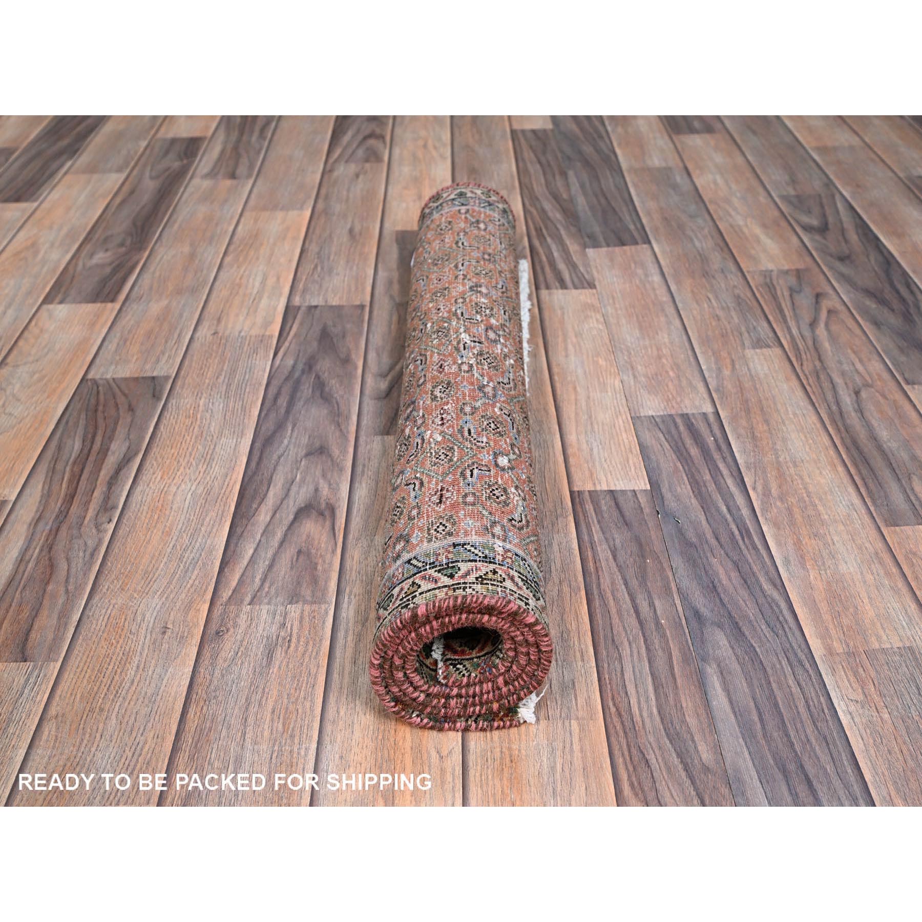 2'5"x3'8" Savanna Brown, Hand Knotted, Vintage North West Persian Fragment, All Over Design, Evenly Worn, Vibrant Wool, Cropped Thin, Distressed, Sides and Ends Professionally Secured, Abrash Mat Oriental Rug HR86683 - Image 5