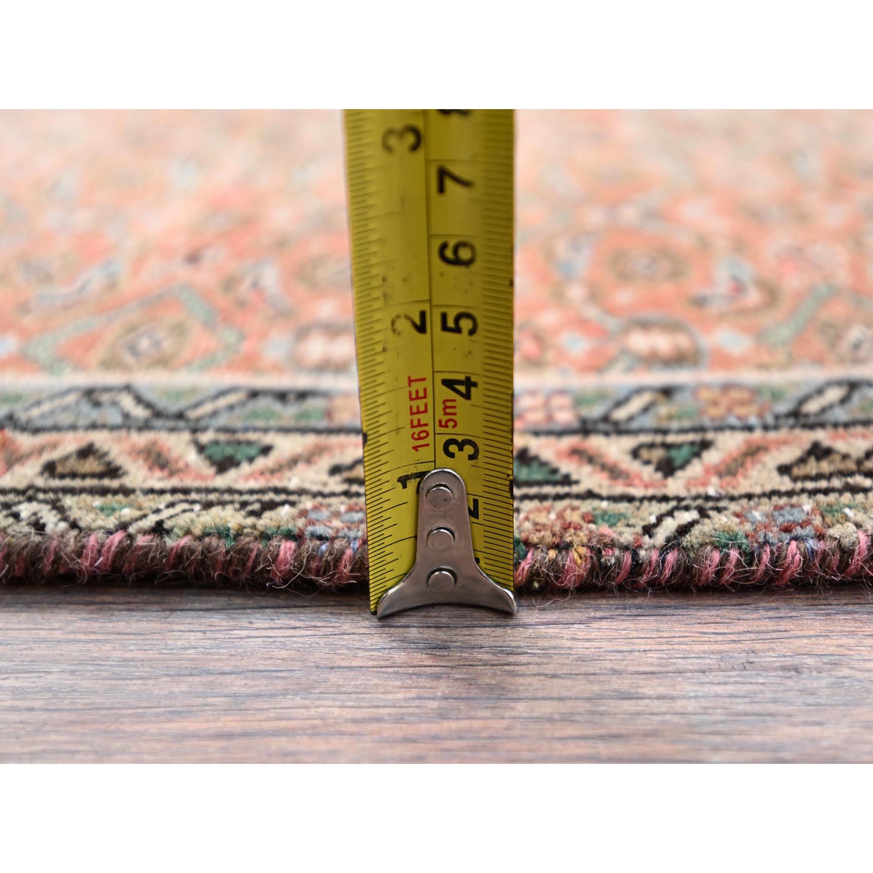 2'5"x3'8" Savanna Brown, Hand Knotted, Vintage North West Persian Fragment, All Over Design, Evenly Worn, Vibrant Wool, Cropped Thin, Distressed, Sides and Ends Professionally Secured, Abrash Mat Oriental Rug HR86683 - Image 6