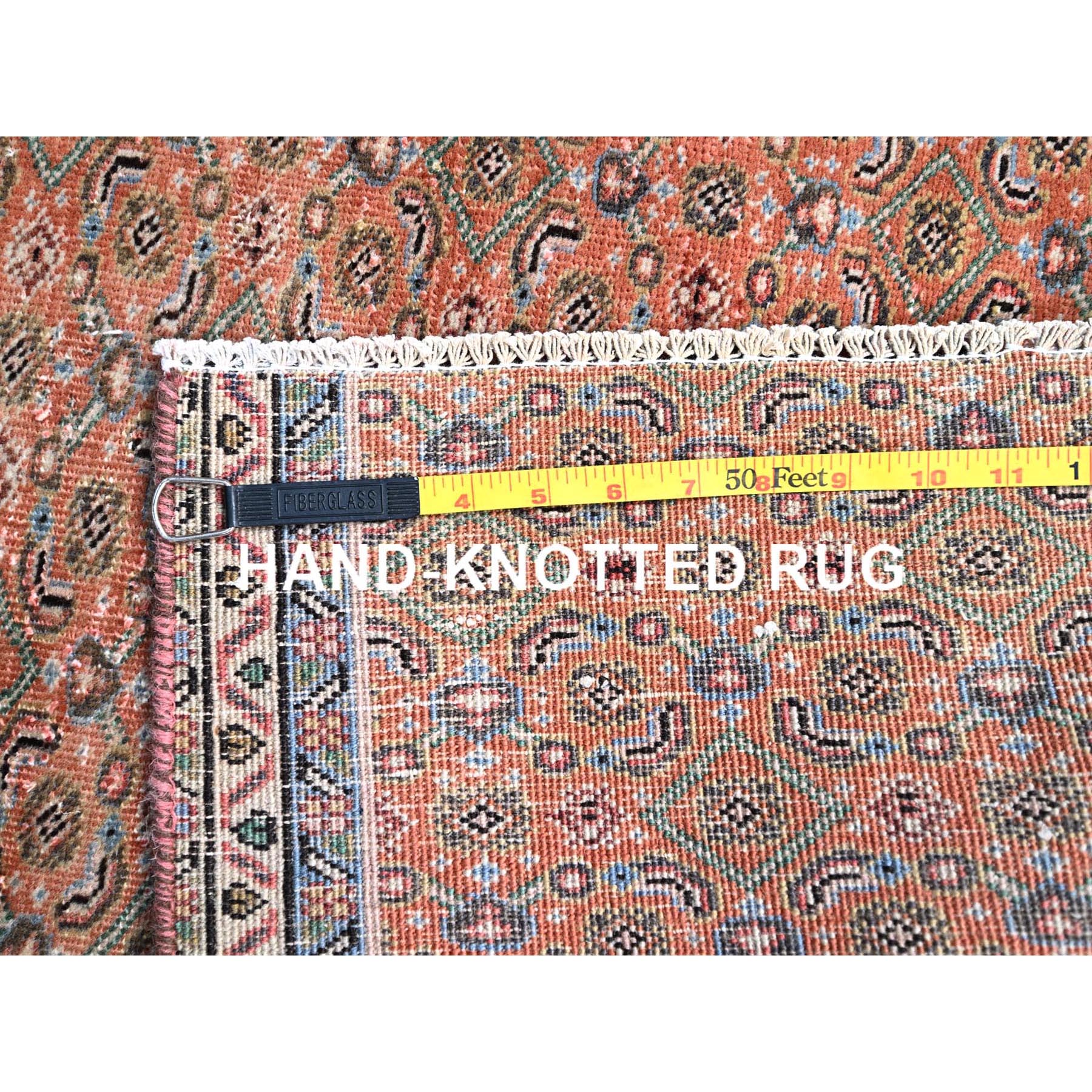 2'5"x3'8" Savanna Brown, Hand Knotted, Vintage North West Persian Fragment, All Over Design, Evenly Worn, Vibrant Wool, Cropped Thin, Distressed, Sides and Ends Professionally Secured, Abrash Mat Oriental Rug HR86683 - Image 7
