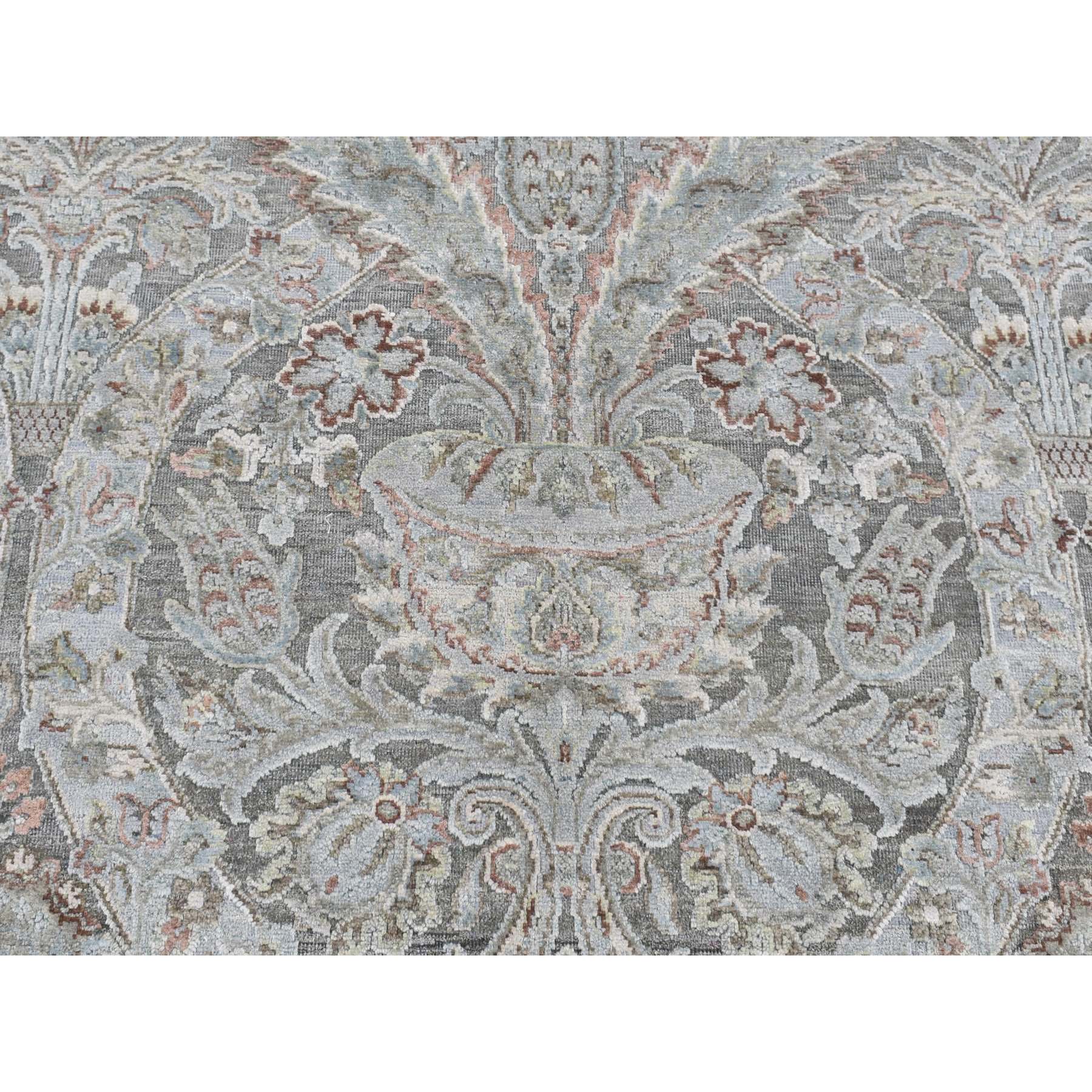 9'x12'2" Ultimate Gray, Pure Silk with Textured Wool, Wreath and Urns Design, Hand Knotted, Oriental Rug HR87073 - Image 8