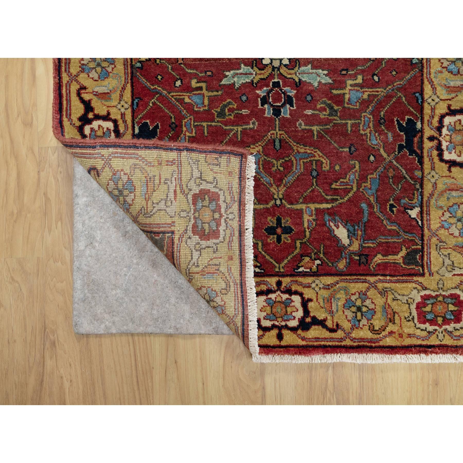 2'7"x18'2" Currant Red With Satin Sheen Gold, Soft Pile Vibrant Wool, Vegetable Dyes and Denser Weave, Antiqued Fine Heriz Re-Creation, Hand Knotted, Oriental XL Runner Rug HR90915 - Image 3