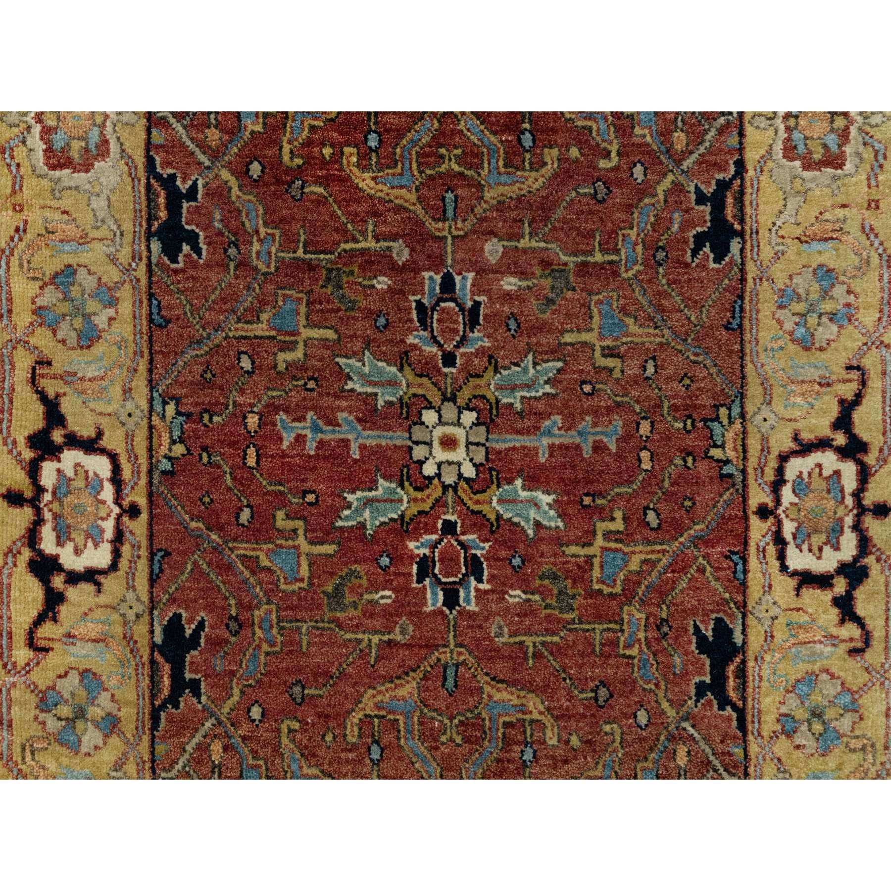 2'7"x18'2" Currant Red With Satin Sheen Gold, Soft Pile Vibrant Wool, Vegetable Dyes and Denser Weave, Antiqued Fine Heriz Re-Creation, Hand Knotted, Oriental XL Runner Rug HR90915 - Image 5