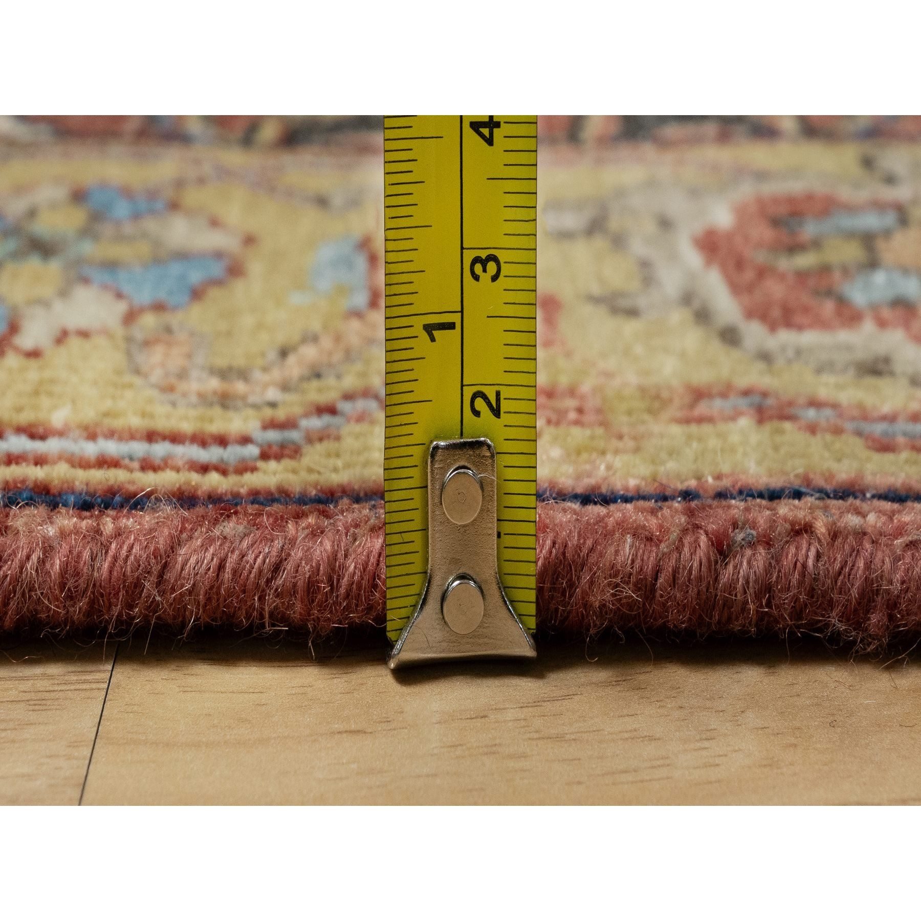 2'7"x18'2" Currant Red With Satin Sheen Gold, Soft Pile Vibrant Wool, Vegetable Dyes and Denser Weave, Antiqued Fine Heriz Re-Creation, Hand Knotted, Oriental XL Runner Rug HR90915 - Image 7