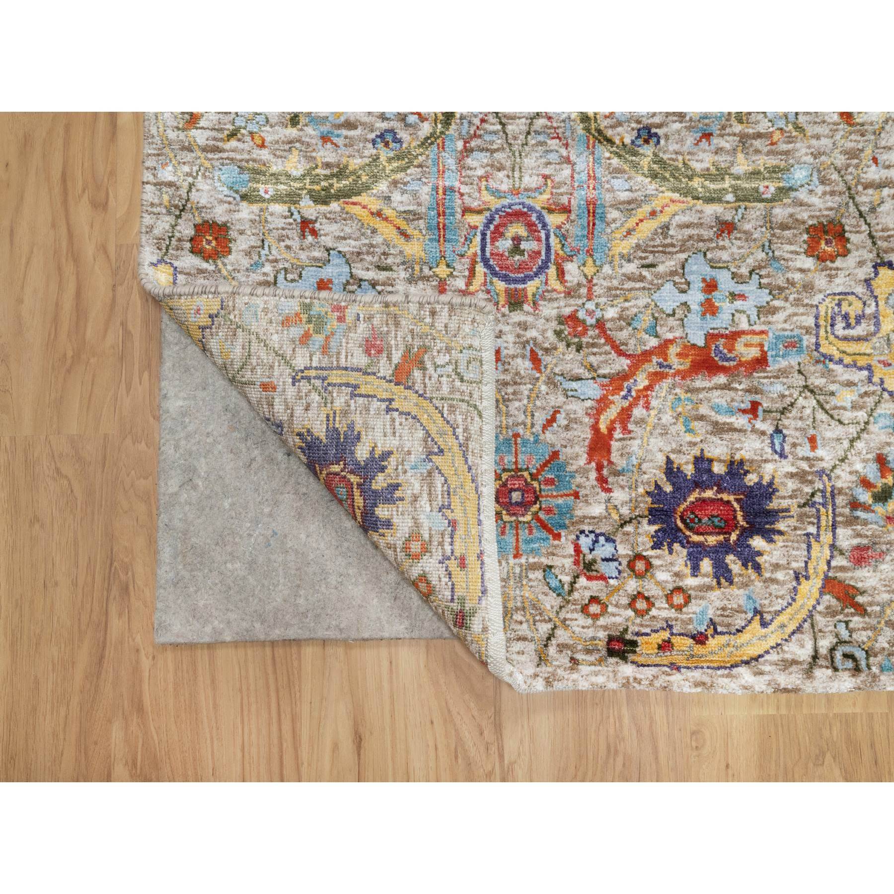 2'7"x23'10" Eggnog White, Silk With Textured Wool, Hand Knotted Sickle Leaf Design, Soft and Plush, Hand Knotted Oriental XL Runner Rug HR90943 - Image 3
