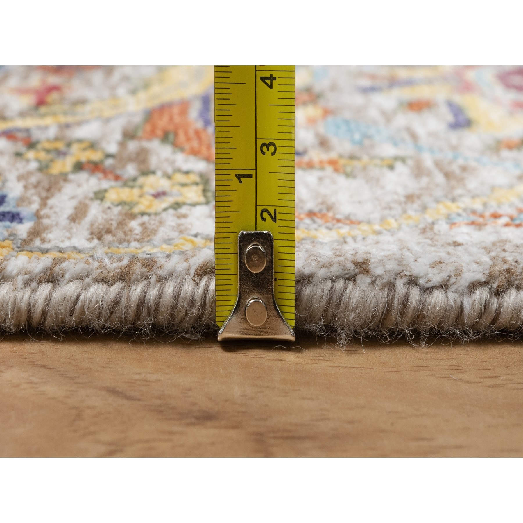 2'7"x23'10" Eggnog White, Silk With Textured Wool, Hand Knotted Sickle Leaf Design, Soft and Plush, Hand Knotted Oriental XL Runner Rug HR90943 - Image 7