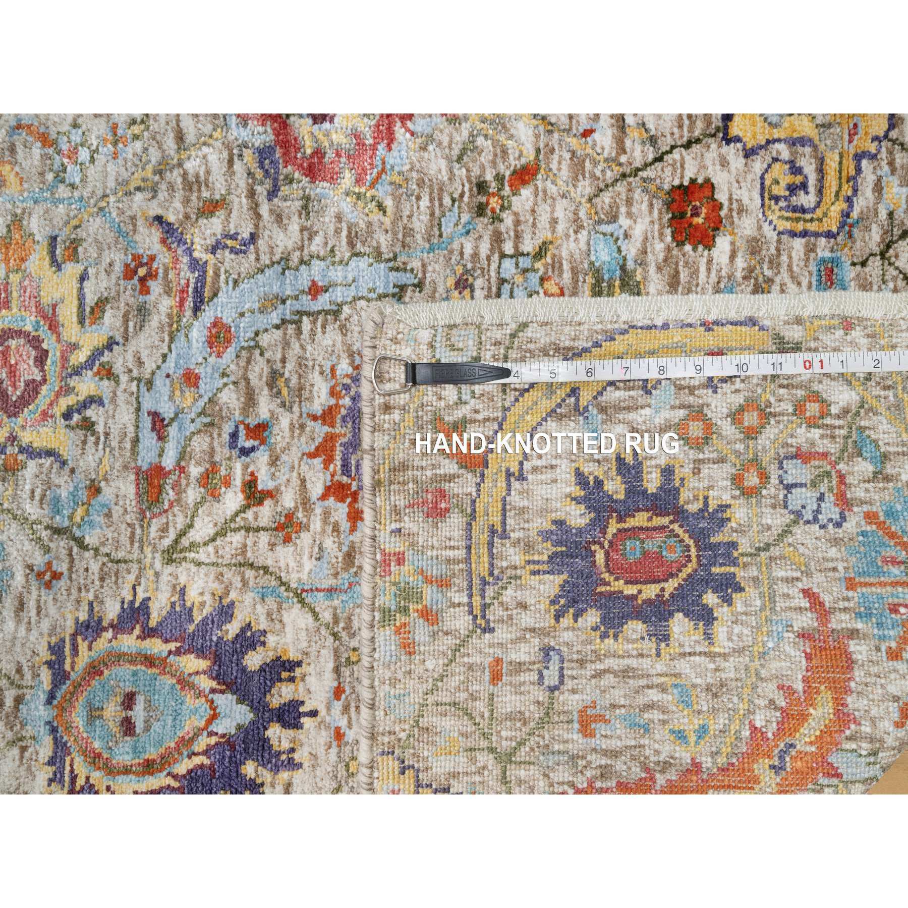 2'7"x23'10" Eggnog White, Silk With Textured Wool, Hand Knotted Sickle Leaf Design, Soft and Plush, Hand Knotted Oriental XL Runner Rug HR90943 - Image 8