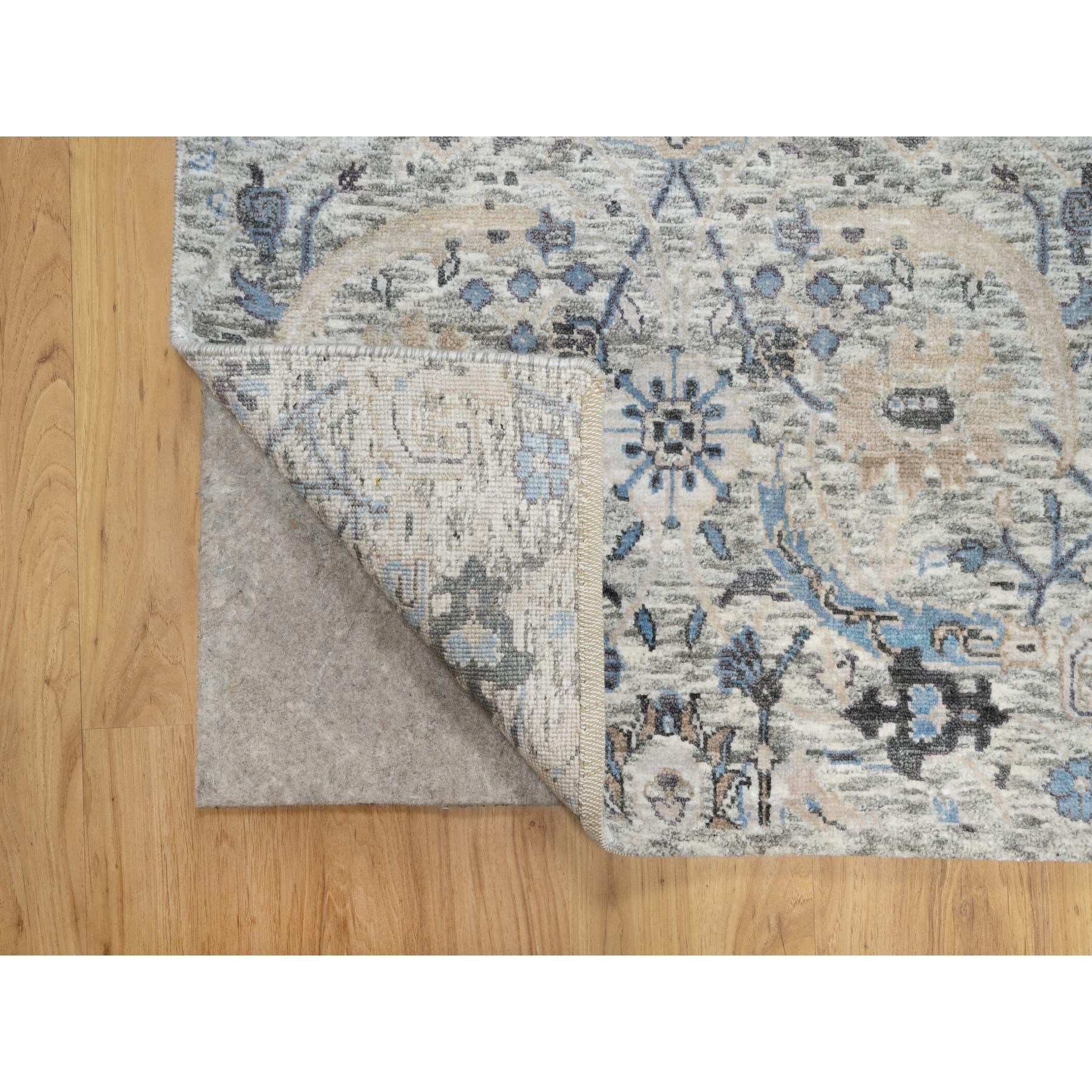 2'7"x25'9" Pristine White, Hand Knotted, Borderless Sickle Leaf Design, Soft Pile Silk With Textured Wool, XL Runner Oriental Rug HR90944 - Image 3