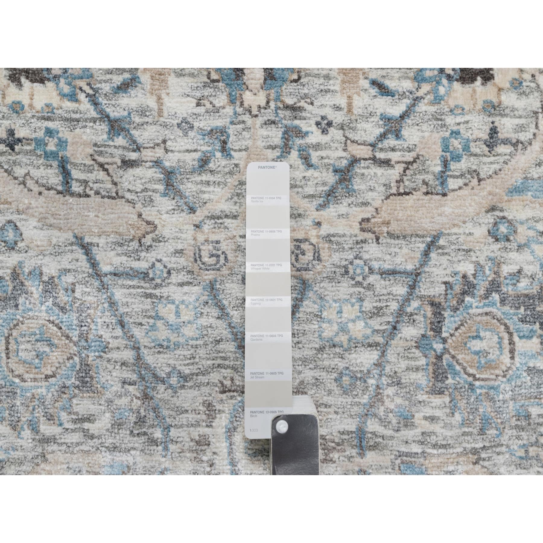 2'7"x25'9" Pristine White, Hand Knotted, Borderless Sickle Leaf Design, Soft Pile Silk With Textured Wool, XL Runner Oriental Rug HR90944 - Image 4