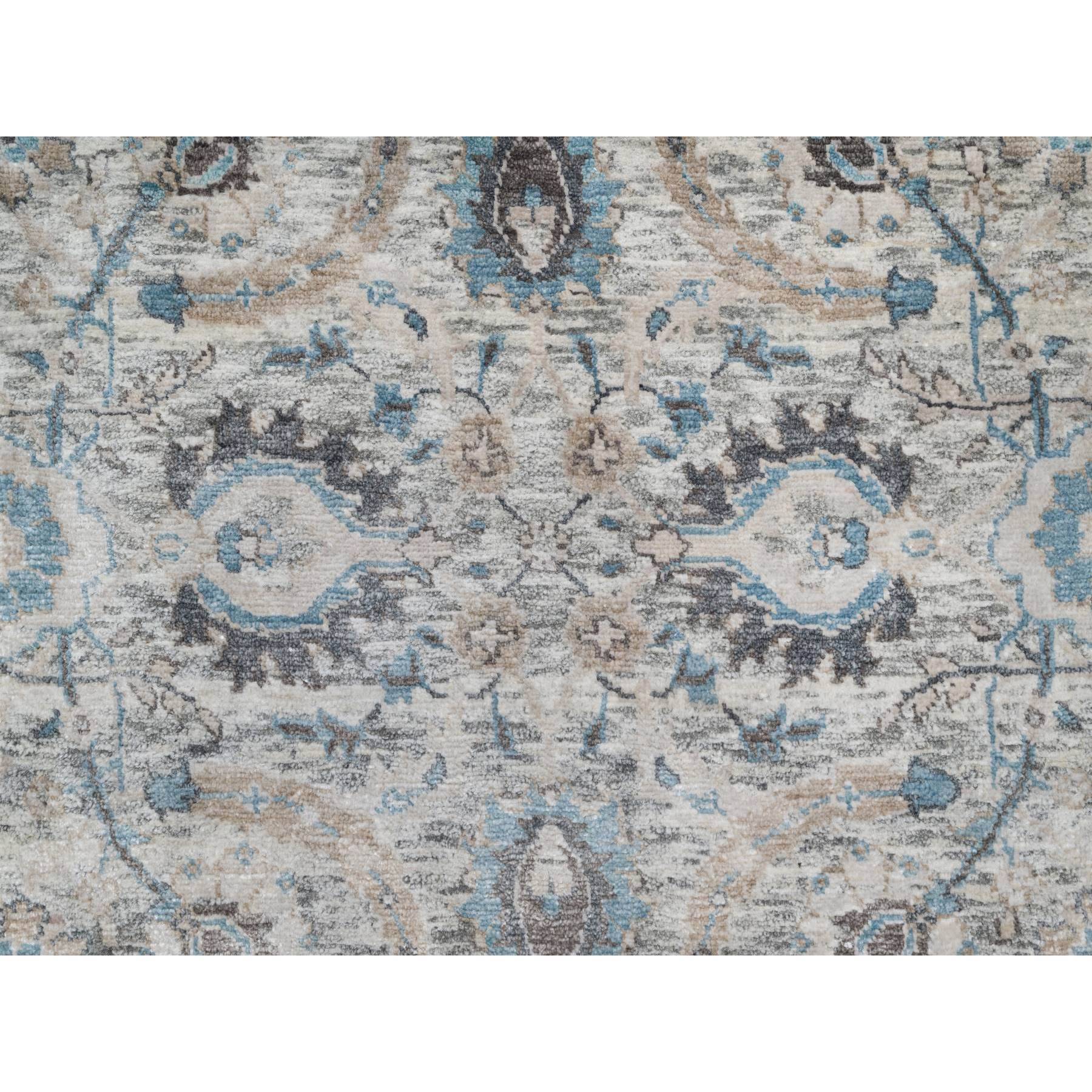 2'7"x25'9" Pristine White, Hand Knotted, Borderless Sickle Leaf Design, Soft Pile Silk With Textured Wool, XL Runner Oriental Rug HR90944 - Image 5