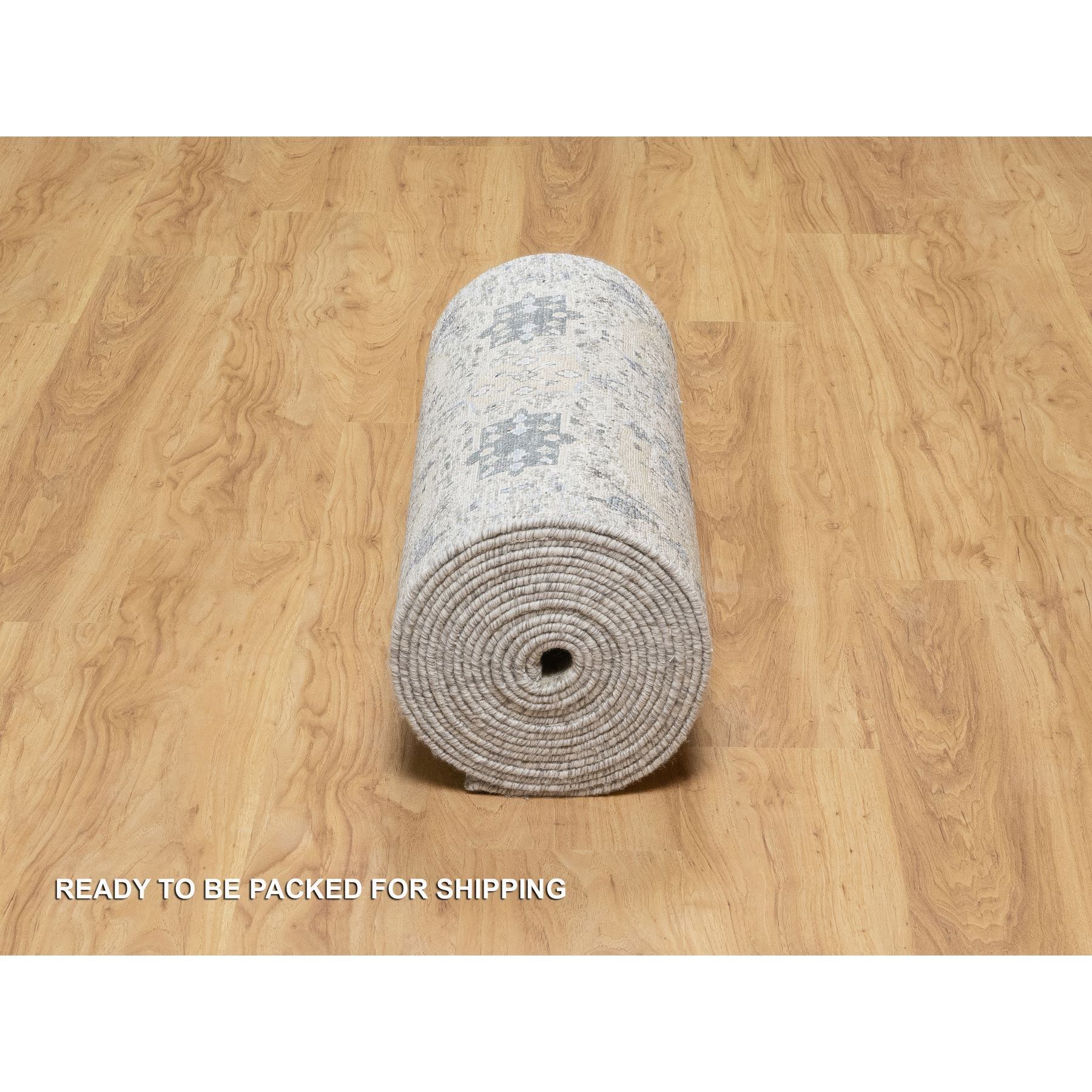 2'7"x25'9" Pristine White, Hand Knotted, Borderless Sickle Leaf Design, Soft Pile Silk With Textured Wool, XL Runner Oriental Rug HR90944 - Image 6