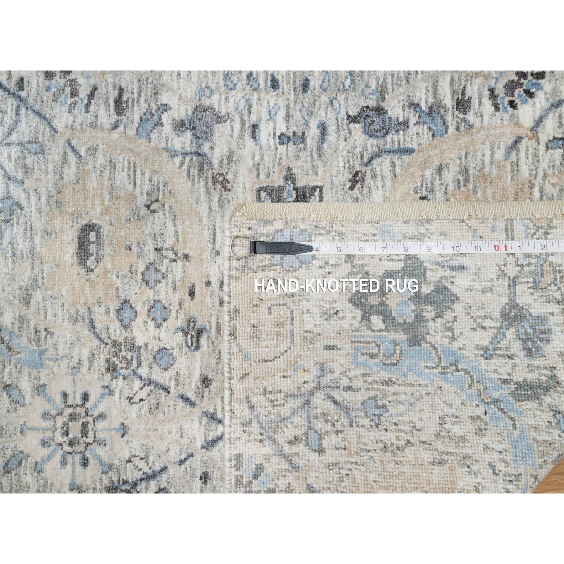2'7"x25'9" Pristine White, Hand Knotted, Borderless Sickle Leaf Design, Soft Pile Silk With Textured Wool, XL Runner Oriental Rug HR90944 - Image 8