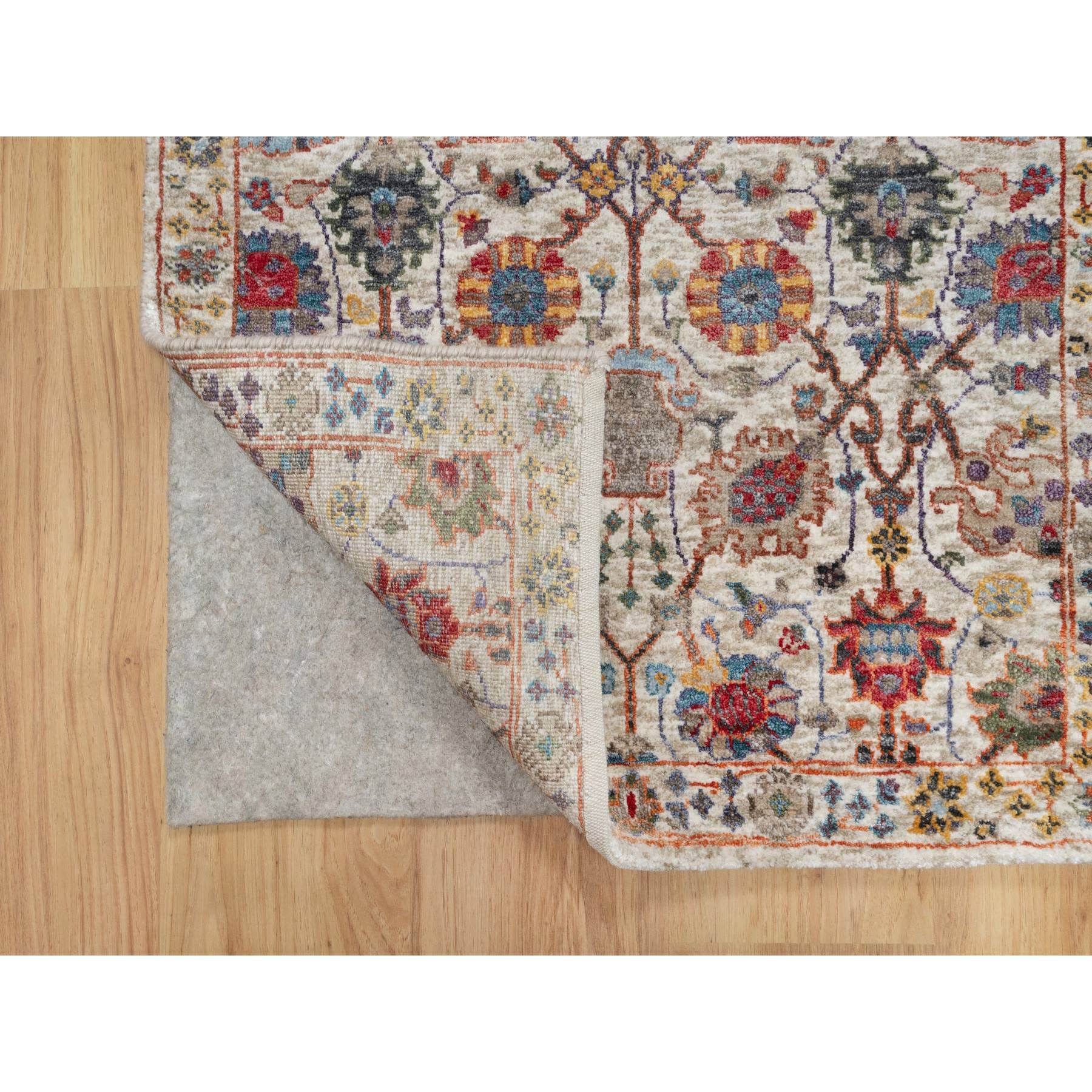 2'6"x18'4" Dover White, Tabriz Vase With Flower Design, Hand Knotted Silk With Textured Wool, Plush and Lush Soft Pile, Colorful Oriental XL Runner Rug HR90945 - Image 3