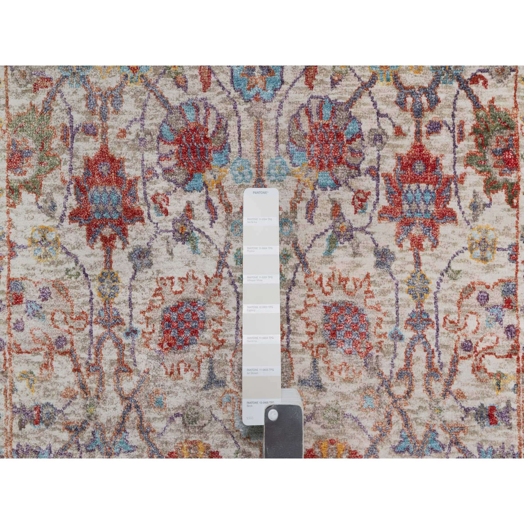 2'6"x18'4" Dover White, Tabriz Vase With Flower Design, Hand Knotted Silk With Textured Wool, Plush and Lush Soft Pile, Colorful Oriental XL Runner Rug HR90945 - Image 4