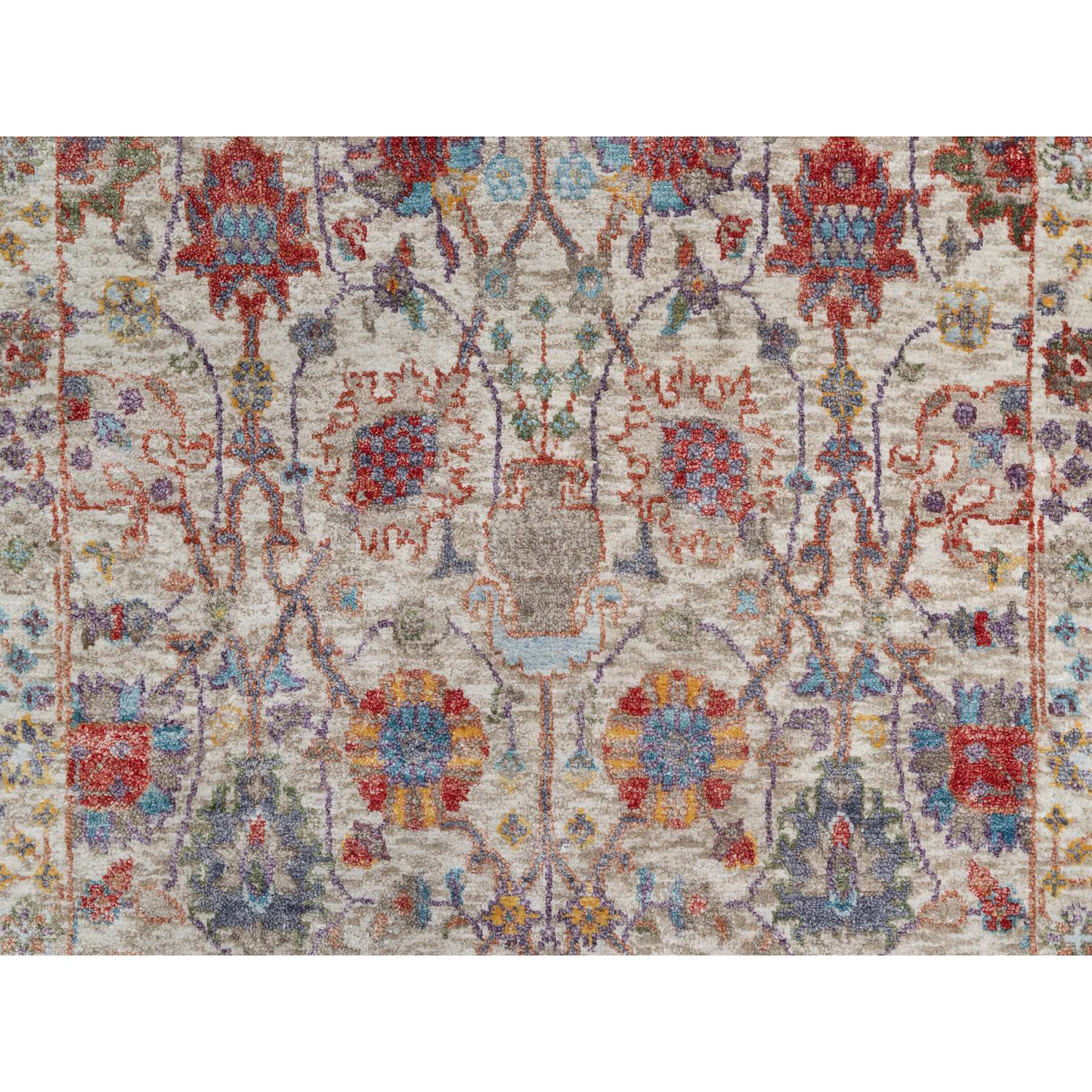 2'6"x18'4" Dover White, Tabriz Vase With Flower Design, Hand Knotted Silk With Textured Wool, Plush and Lush Soft Pile, Colorful Oriental XL Runner Rug HR90945 - Image 5
