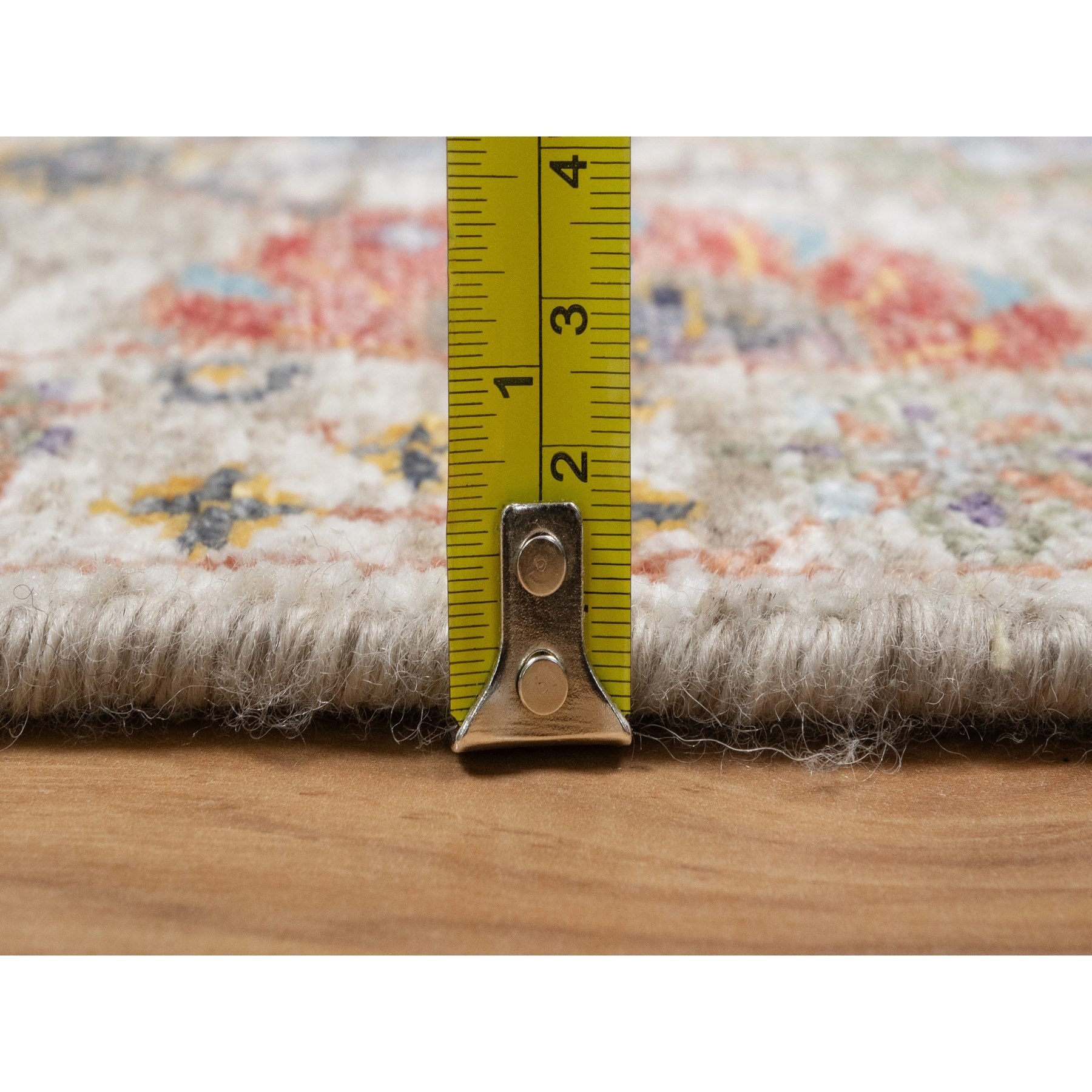 2'6"x18'4" Dover White, Tabriz Vase With Flower Design, Hand Knotted Silk With Textured Wool, Plush and Lush Soft Pile, Colorful Oriental XL Runner Rug HR90945 - Image 7