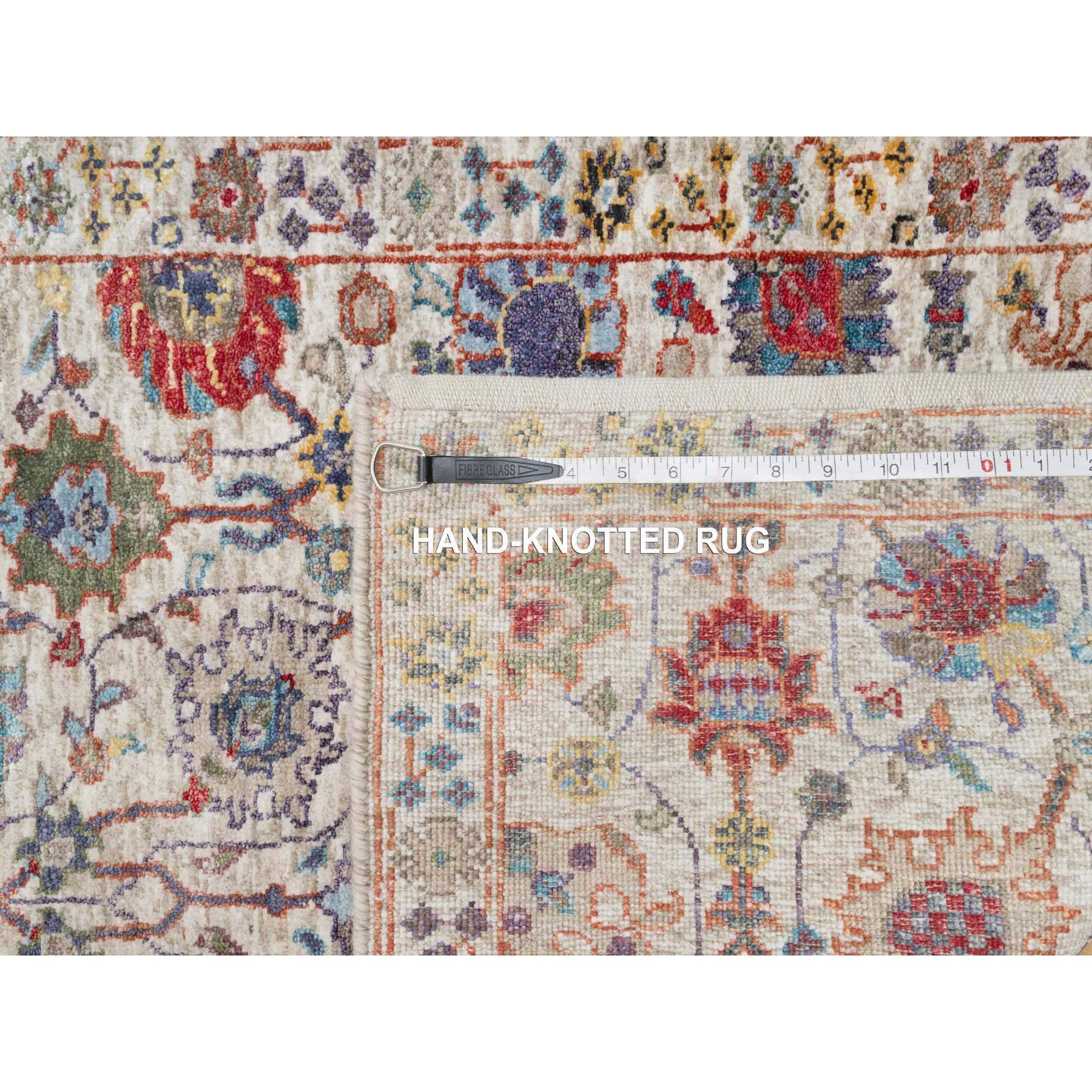 2'6"x18'4" Dover White, Tabriz Vase With Flower Design, Hand Knotted Silk With Textured Wool, Plush and Lush Soft Pile, Colorful Oriental XL Runner Rug HR90945 - Image 8