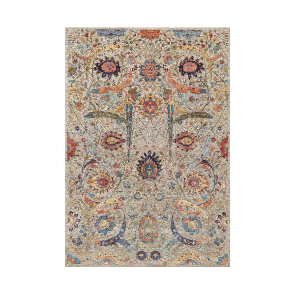 6'3"x9'1" Cosmic Latte White, Soft and Plush Pile, Hand Knotted With Sickle Leaf Design, Silk With Textured Wool, Oriental Rug HR90947