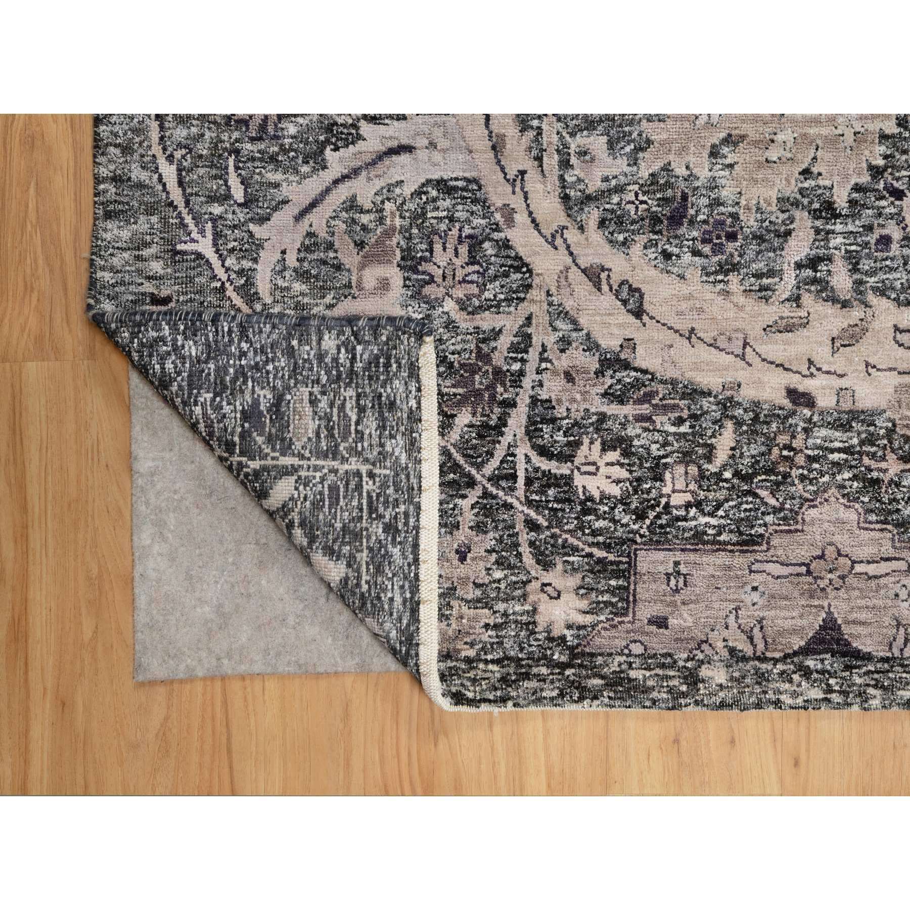 10'x13'10" Major Brown With Essence Of Black, Hand Knotted Sickle Leaf Design Soft Pile, Wool and Silk Oriental Rug HR90948 - Image 4