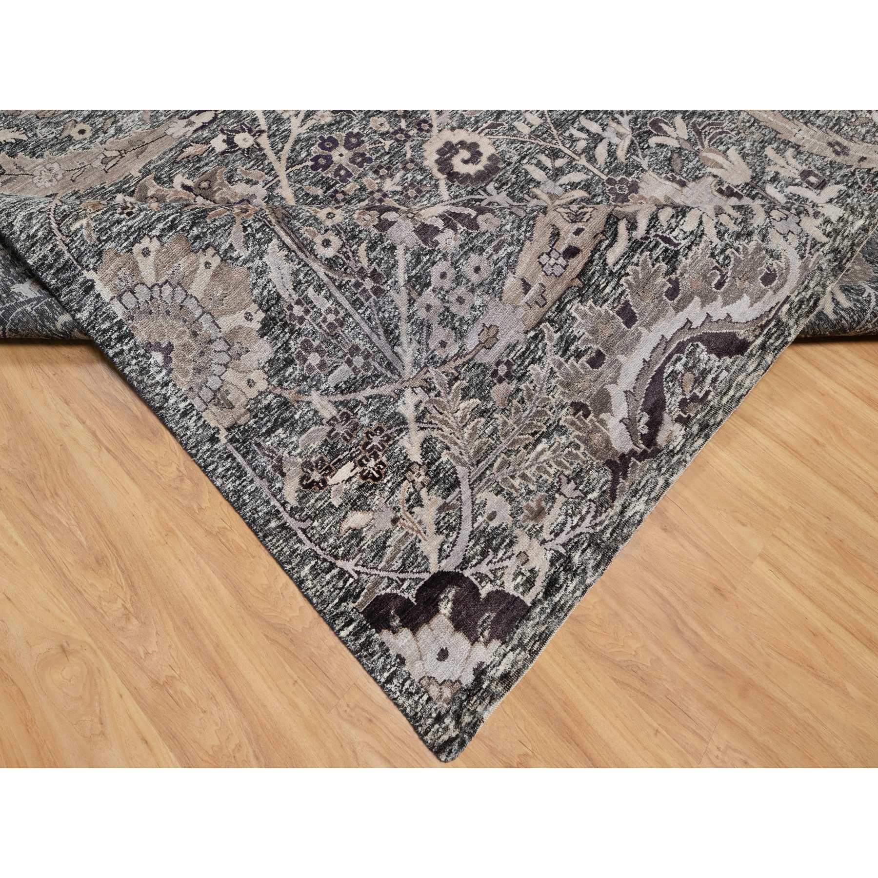 10'x13'10" Major Brown With Essence Of Black, Hand Knotted Sickle Leaf Design Soft Pile, Wool and Silk Oriental Rug HR90948 - Image 6