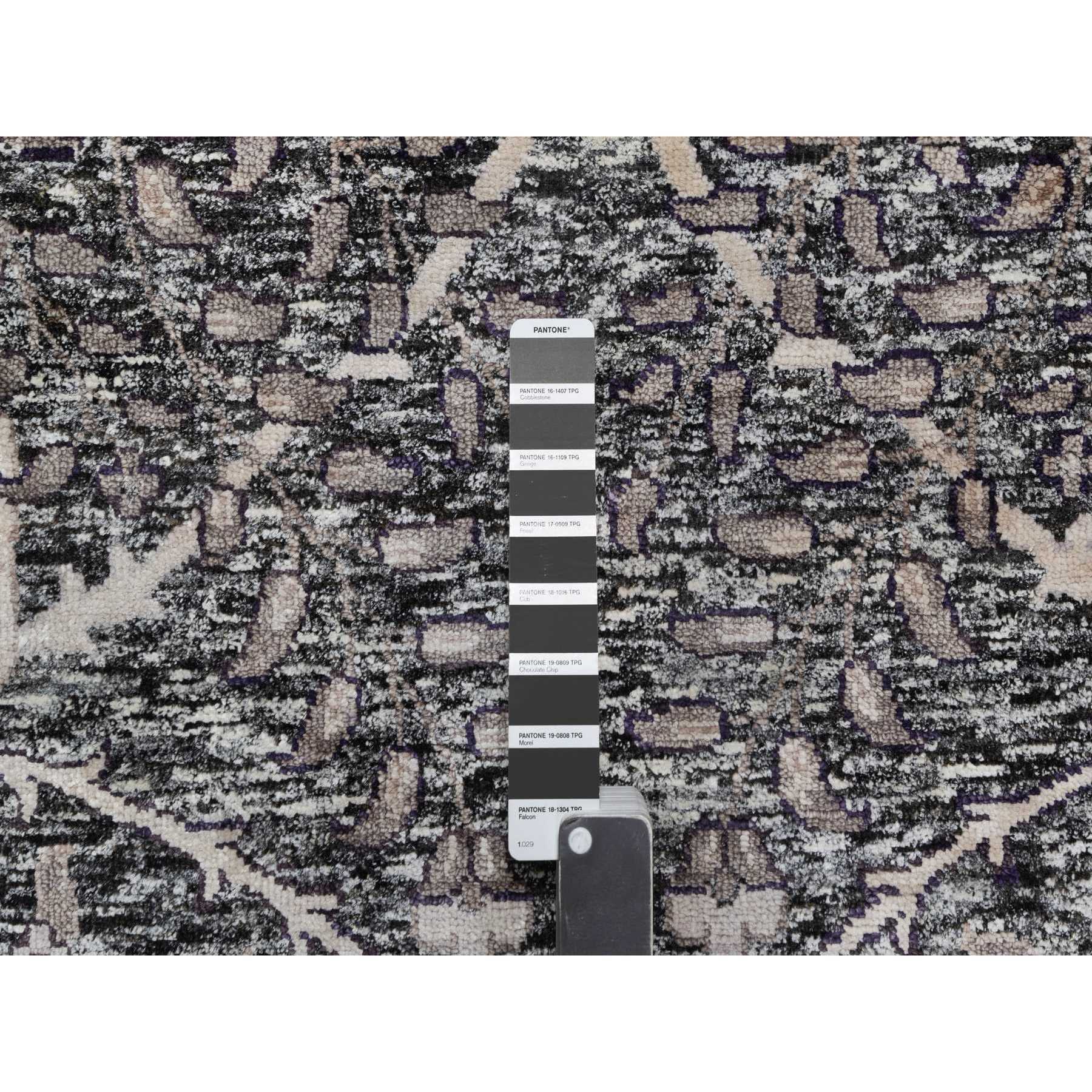 10'x13'10" Major Brown With Essence Of Black, Hand Knotted Sickle Leaf Design Soft Pile, Wool and Silk Oriental Rug HR90948 - Image 7