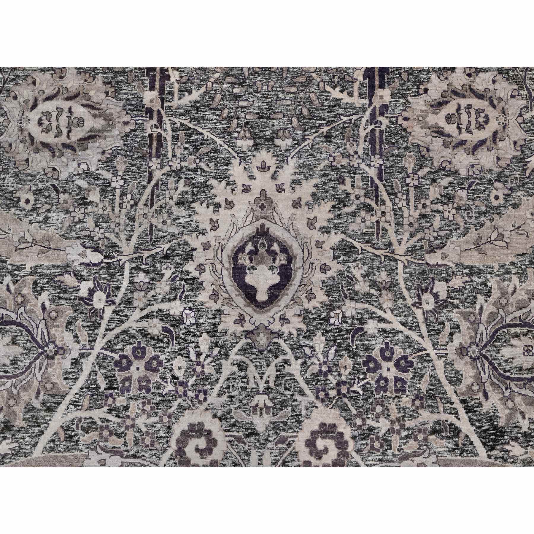 10'x13'10" Major Brown With Essence Of Black, Hand Knotted Sickle Leaf Design Soft Pile, Wool and Silk Oriental Rug HR90948 - Image 8