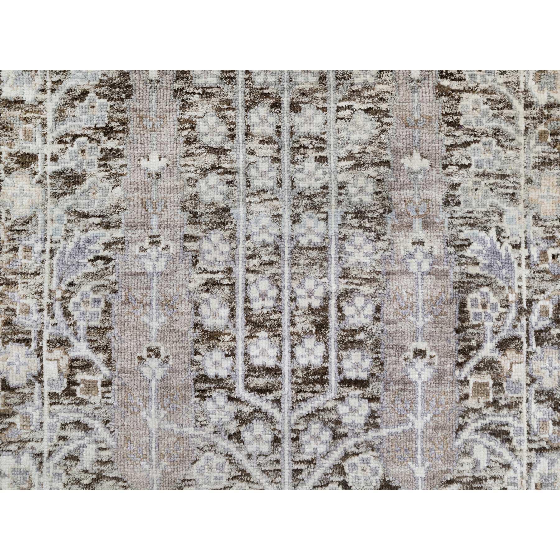 2'1"x3' Fossil Gray, Hand Knotted With Willow And Cypress Tree Design, Silk With Textured Wool, Mat Oriental Rug HR90950 - Image 5